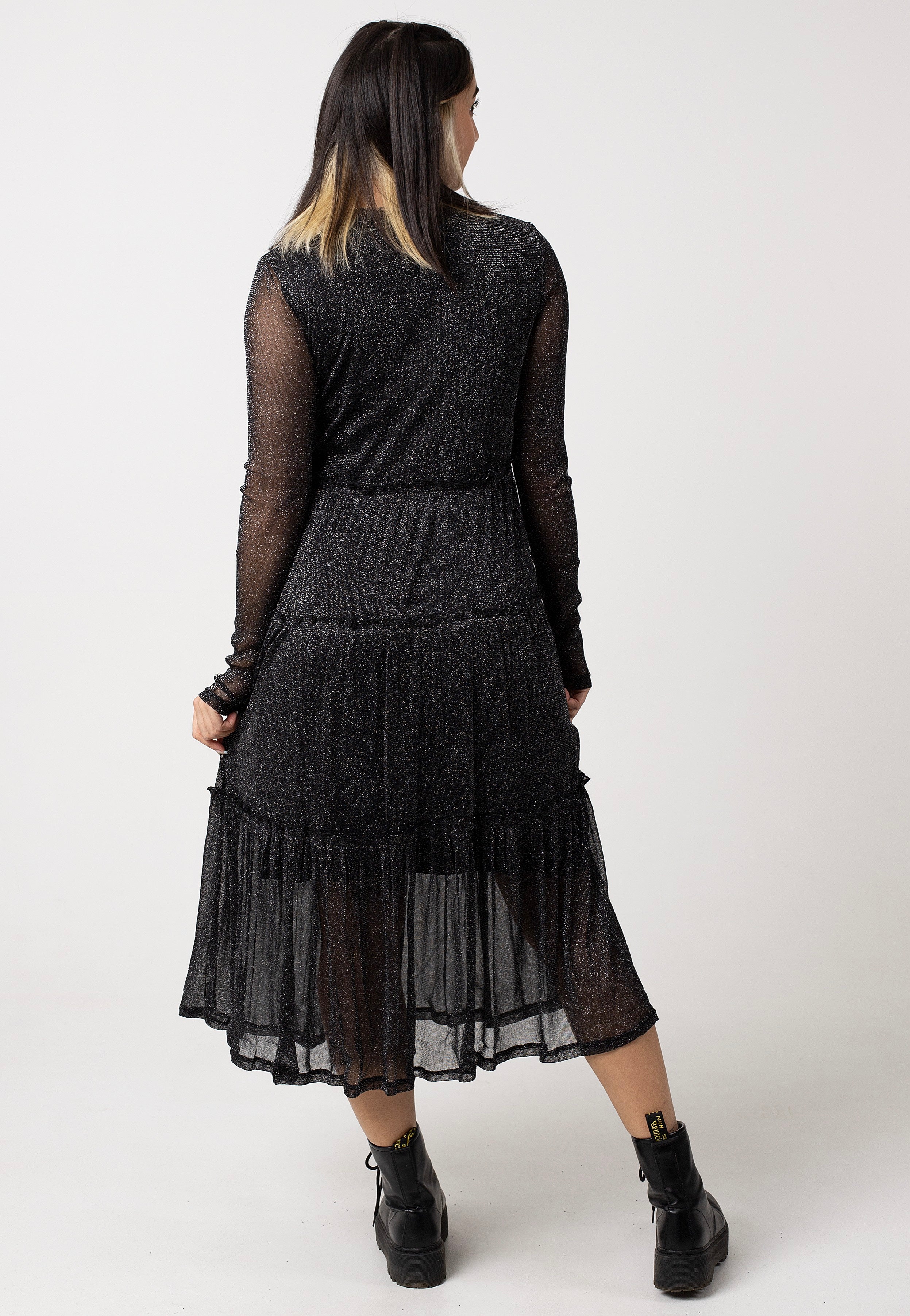 Noisy May - Shimmy Layer Frill Black Silver Lurex - Dress | Women-Image