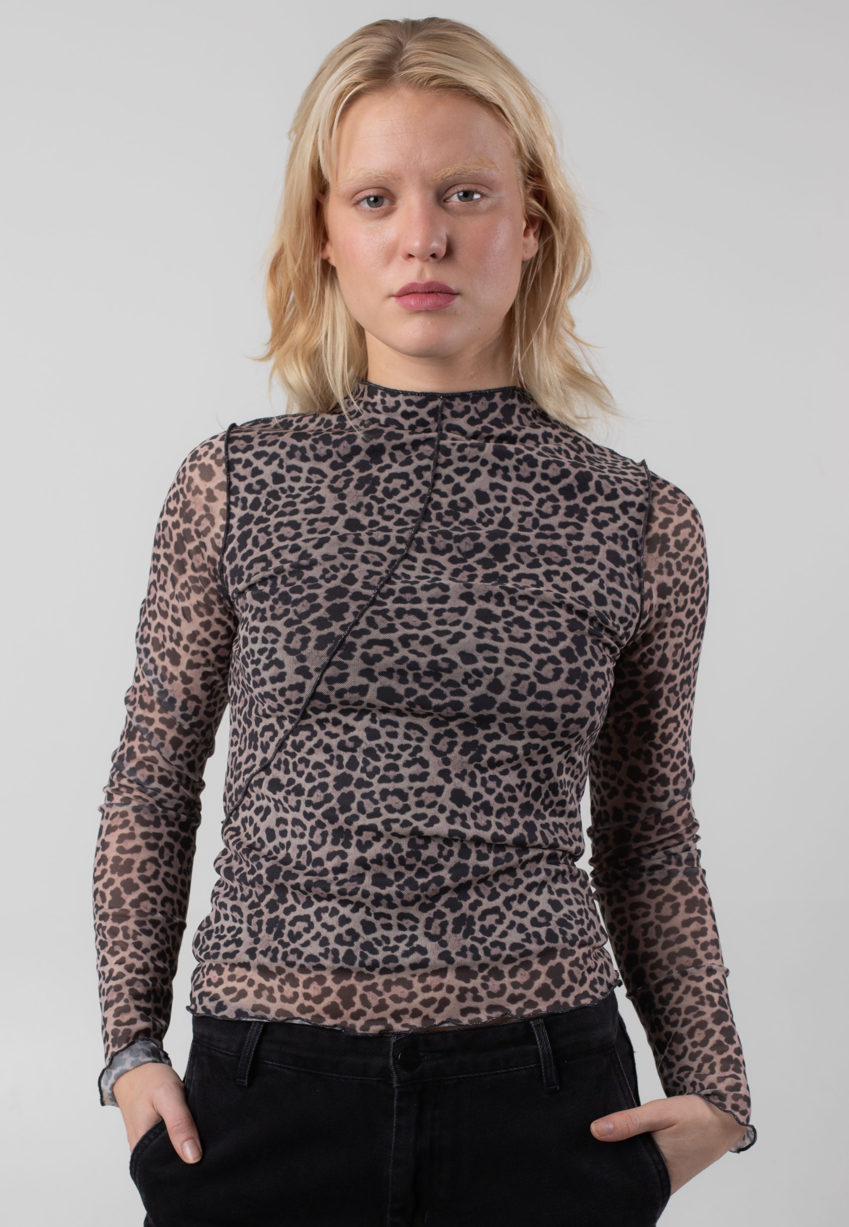 Noisy May - Steffi High Neck Mesh Oatmeal Leo - Top | Women-Image