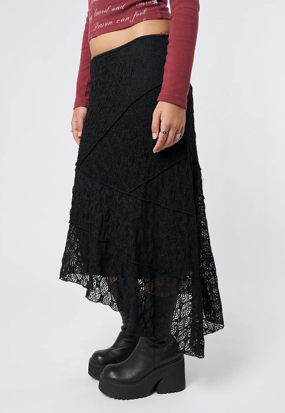 Minga London - Nolia Lace Asymmetric Midi Black - Skirt | Women-Image