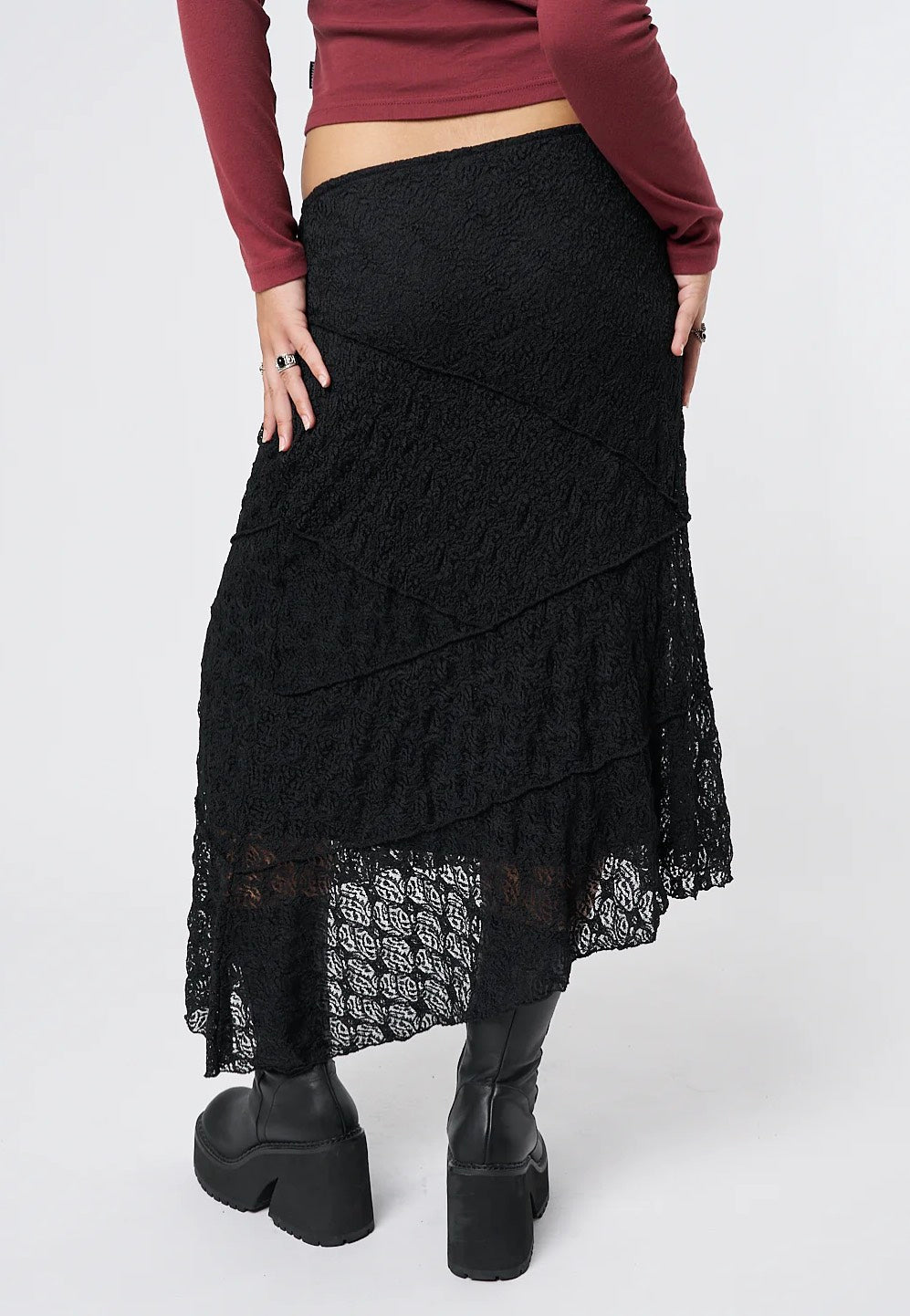 Minga London - Nolia Lace Asymmetric Midi Black - Skirt | Women-Image