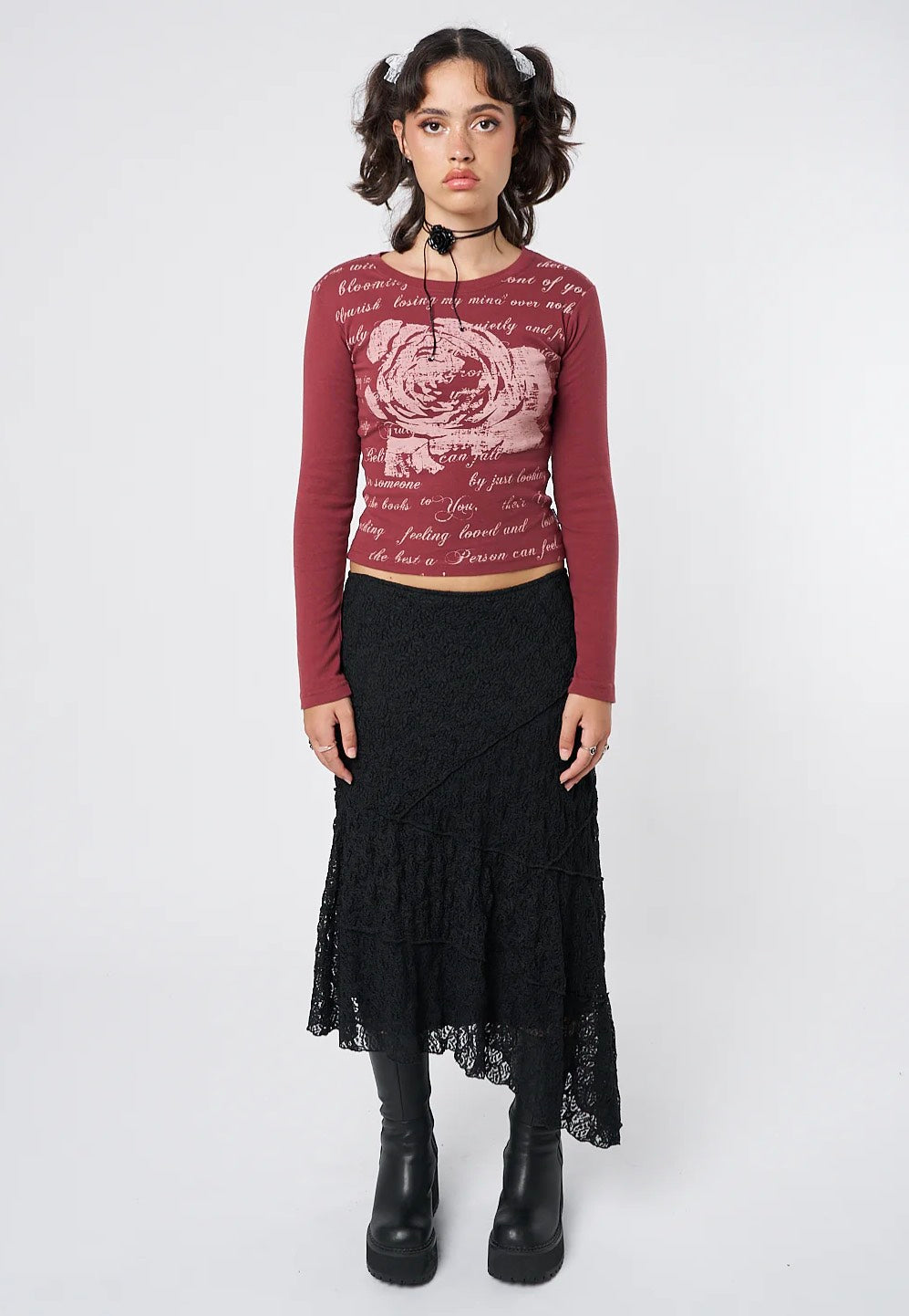 Minga London - Nolia Lace Asymmetric Midi Black - Skirt | Women-Image