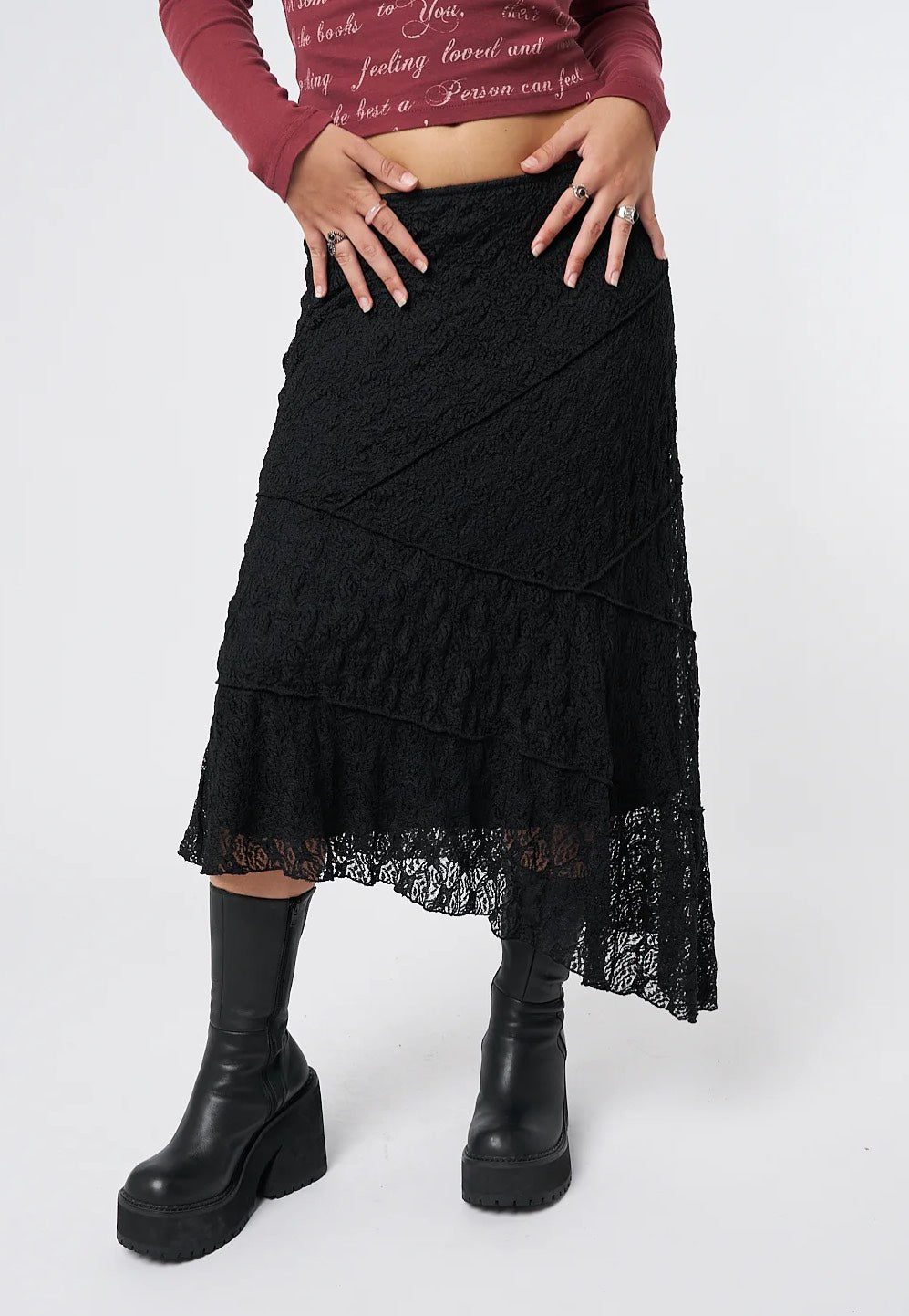 Minga London - Nolia Lace Asymmetric Midi Black - Skirt | Women-Image