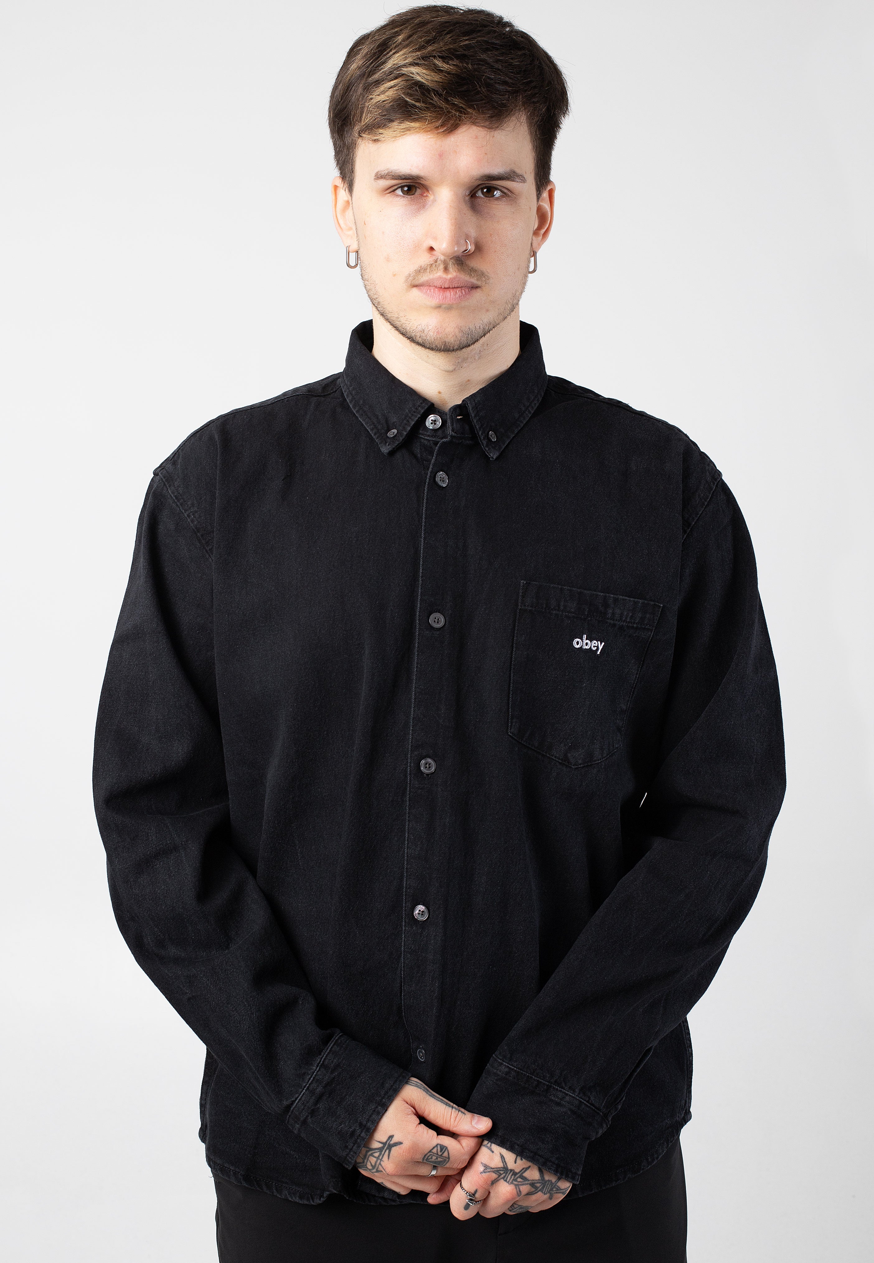 Obey - Logan Denim Woven Faded Black - Shirt | Men-Image