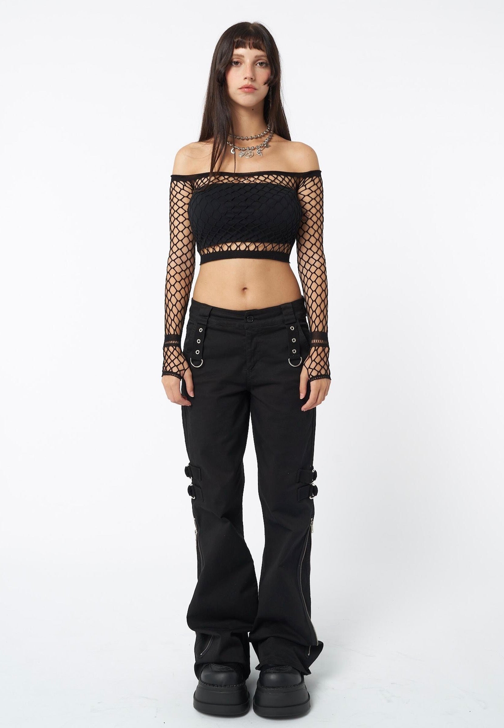 Minga London - Onyx Fishnet Mesh Crop Black - Top | Women-Image