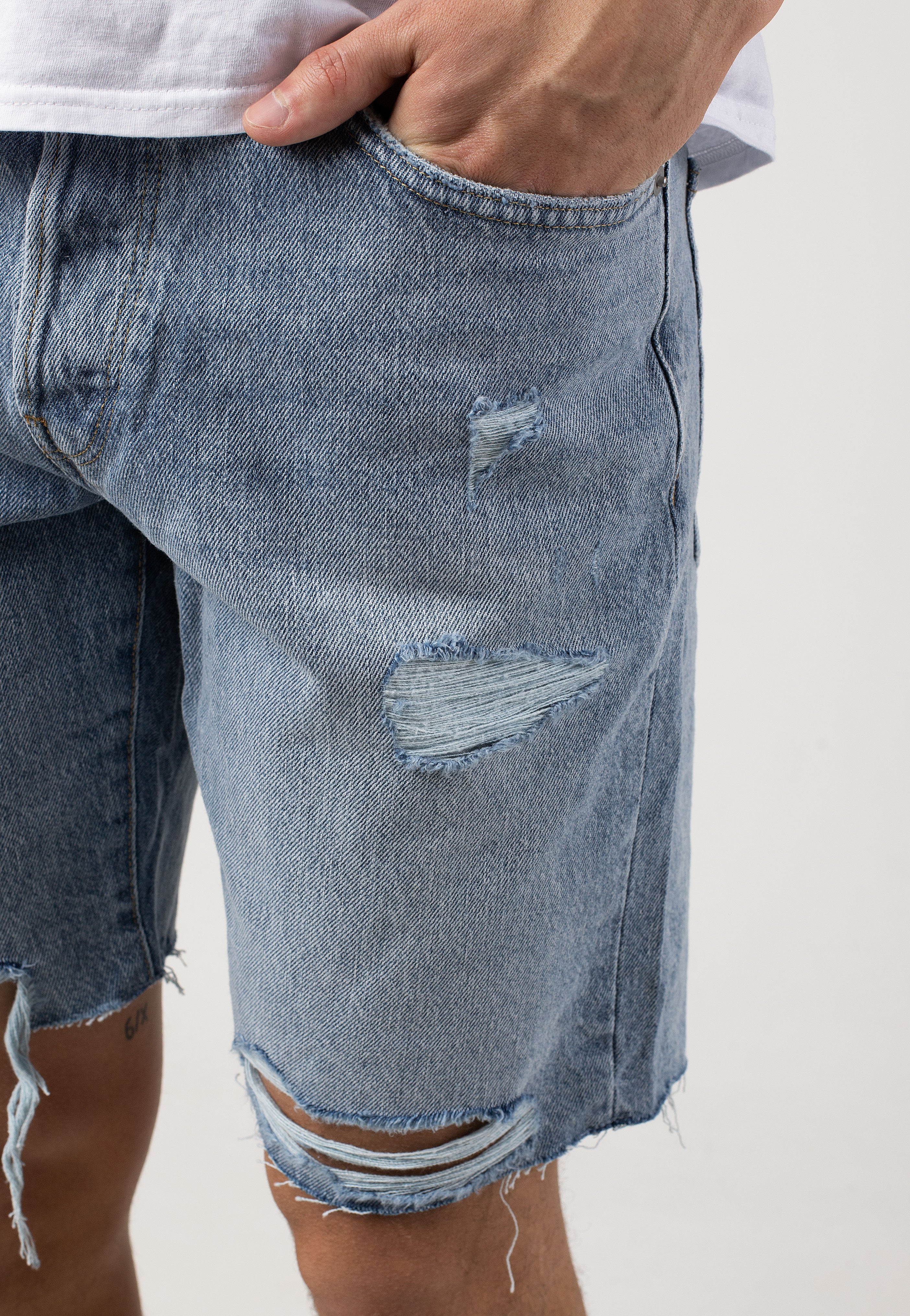 Only & Sons - Edge Destroy Light Blue Denim - Shorts | Men-Image