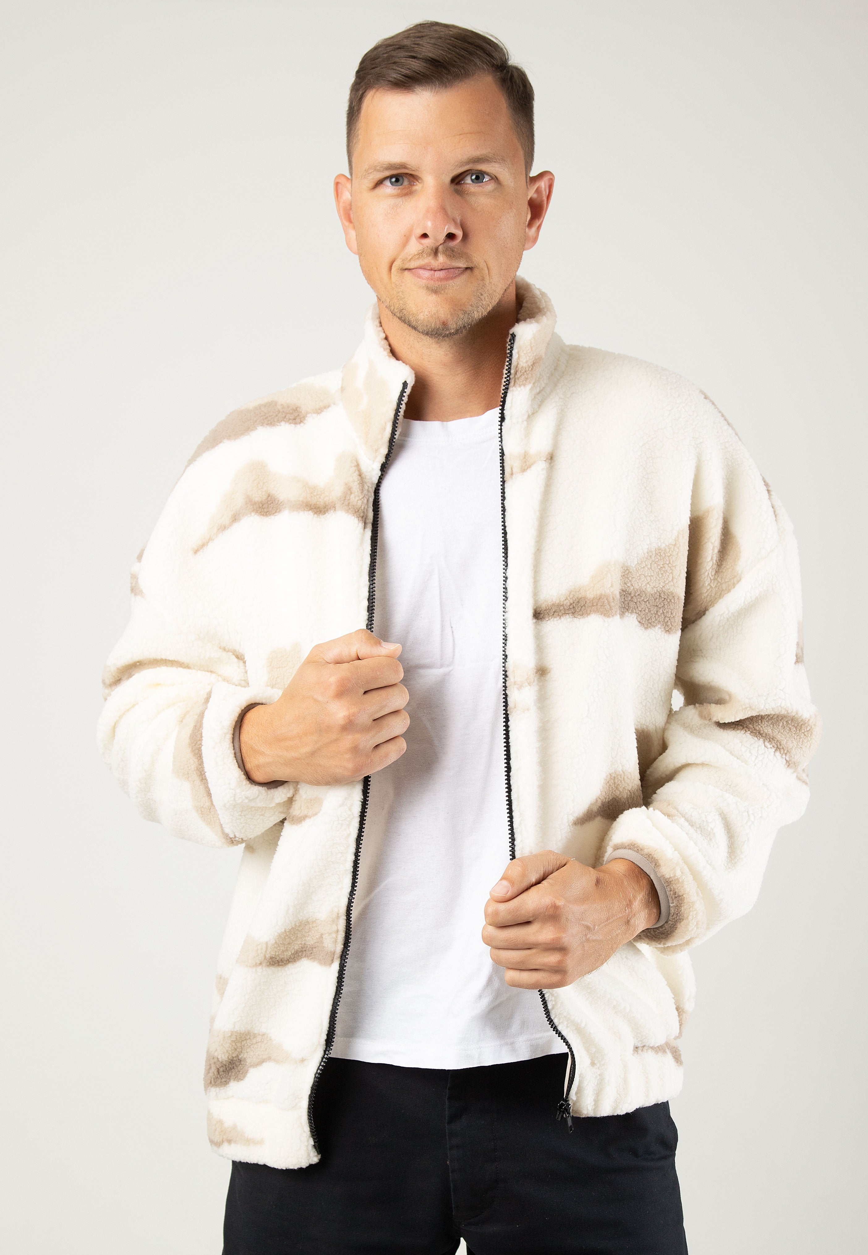 Only & Sons - Remy RLX AOP Teddy Full Zip Antique White - Jacket | Men-Image