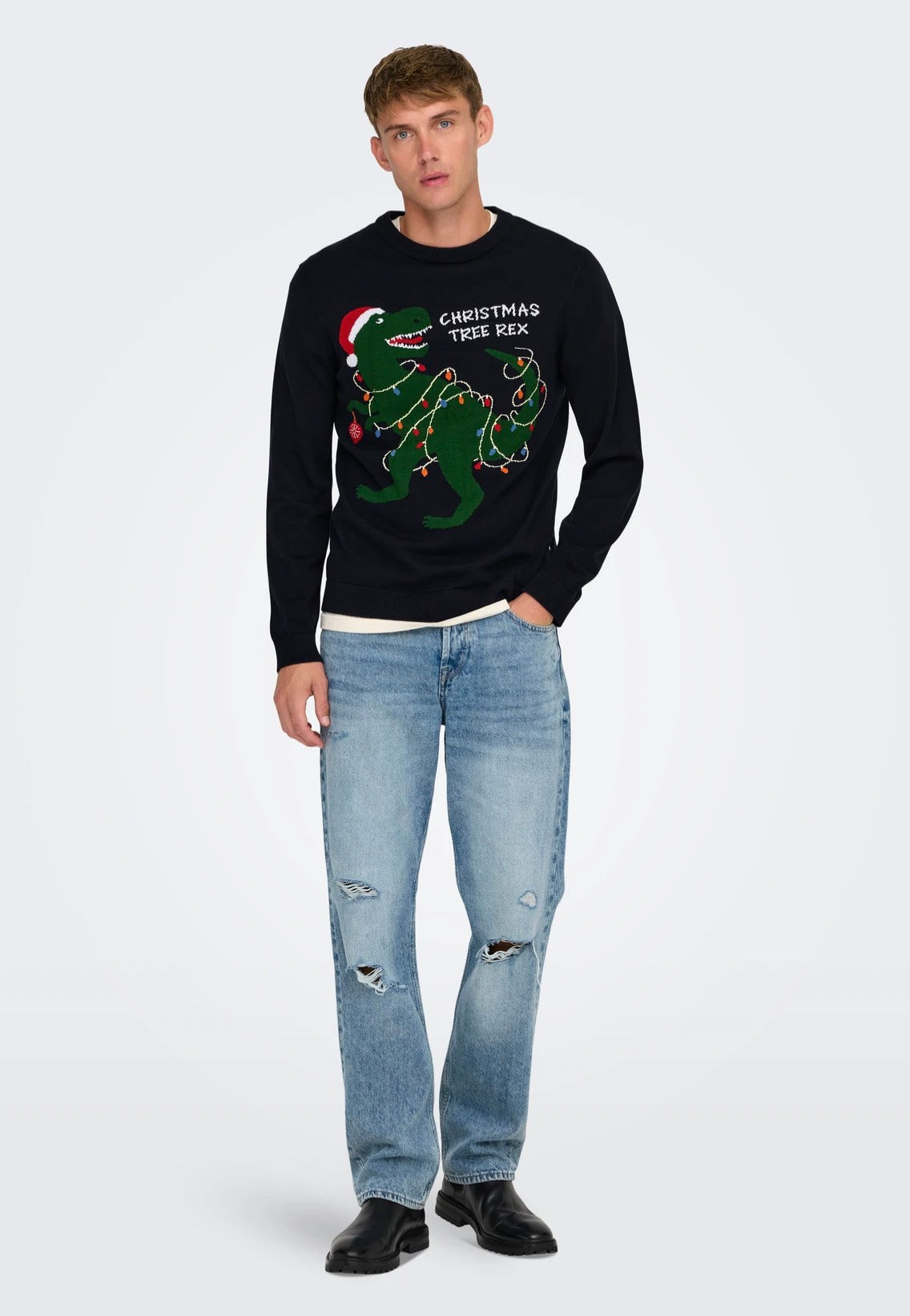 Only & Sons - Xmas Reg 5 Placement Dark Navy T-Rex - Pullover | Men-Image