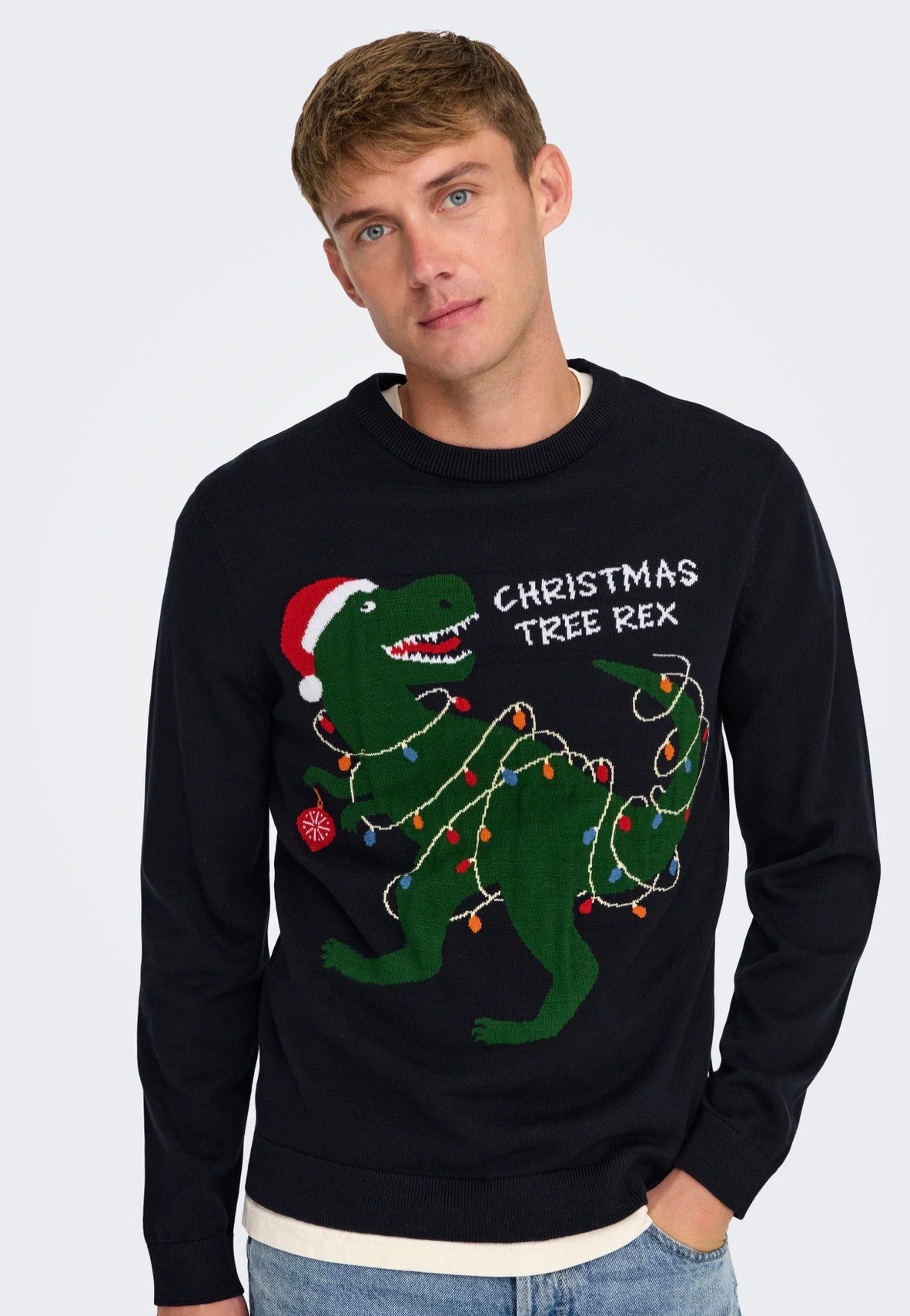 Only & Sons - Xmas Reg 5 Placement Dark Navy T-Rex - Pullover | Men-Image