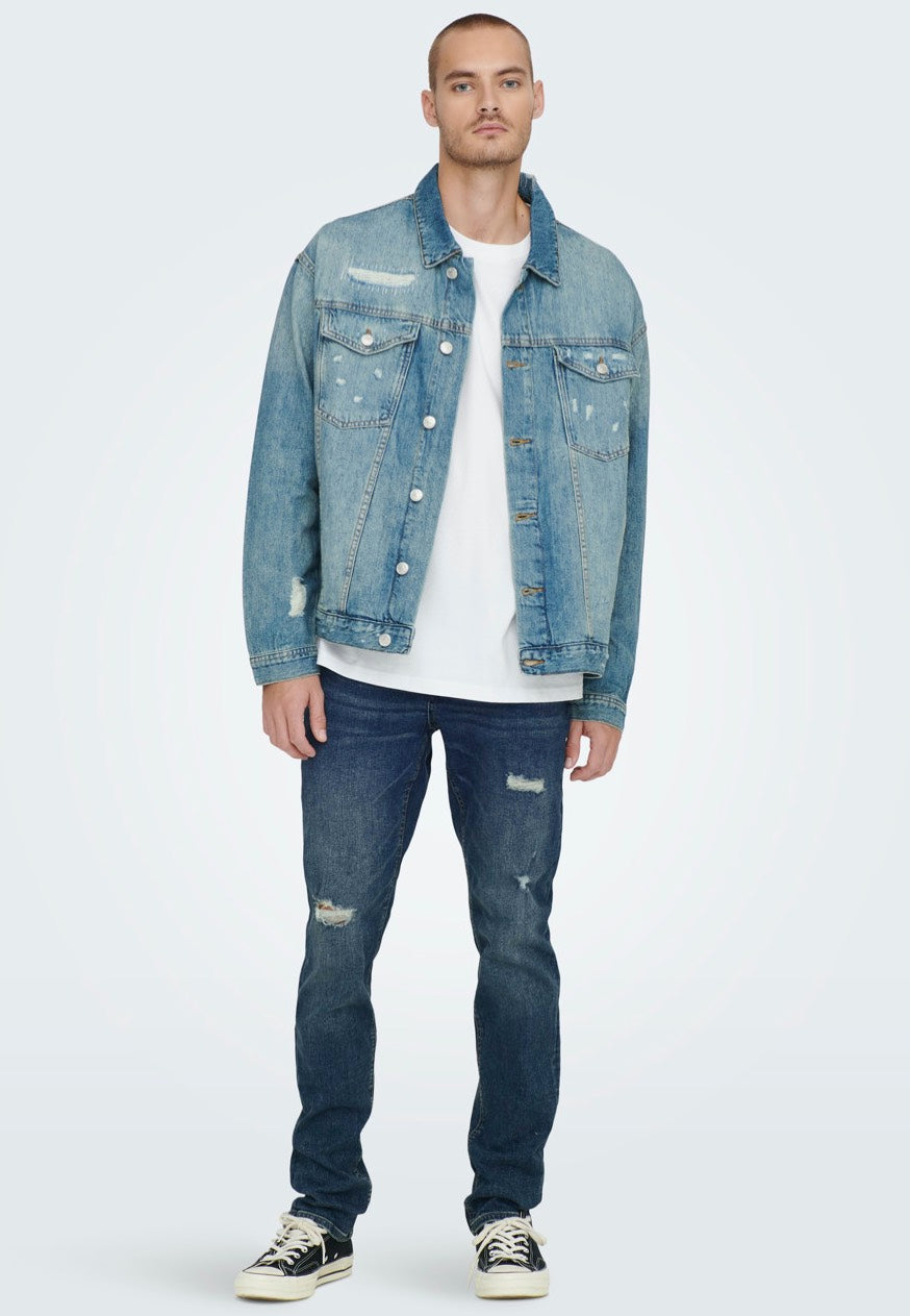 Only & Sons - Loom Slim Damage Blue Denim - Jeans | Men-Image