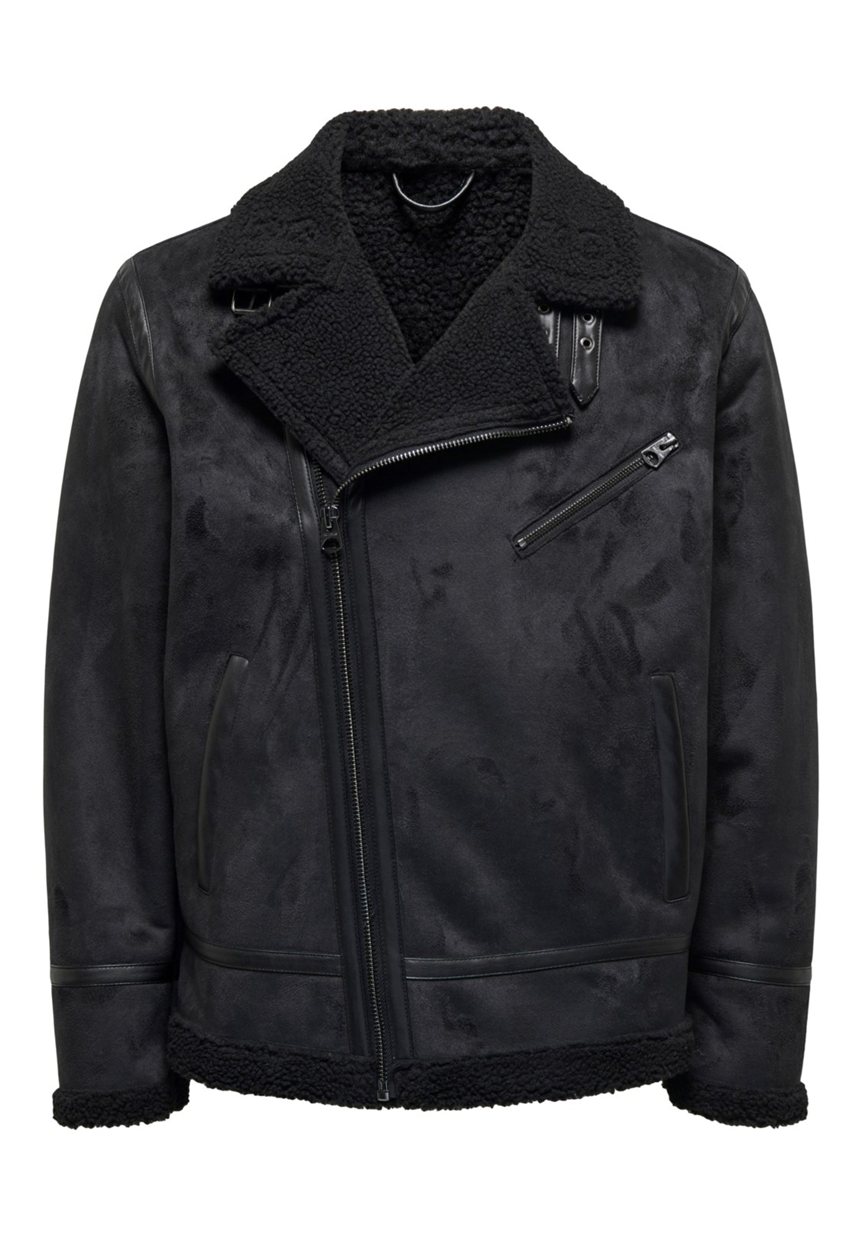 Only & Sons - Robyn Fake Suede Aviator Black - Jacket | Men-Image