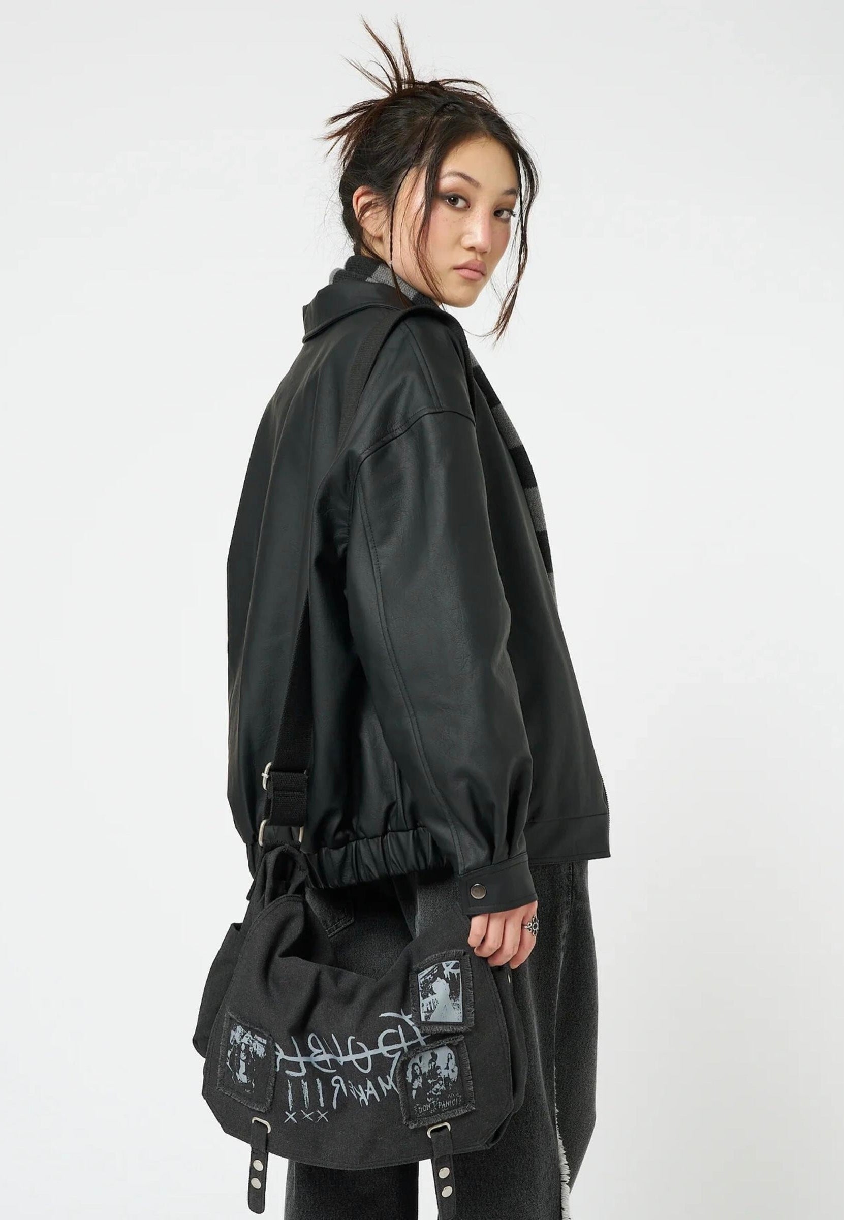 Minga London - Olivia Vegan Leather Bomber Black - Jacket | Women-Image