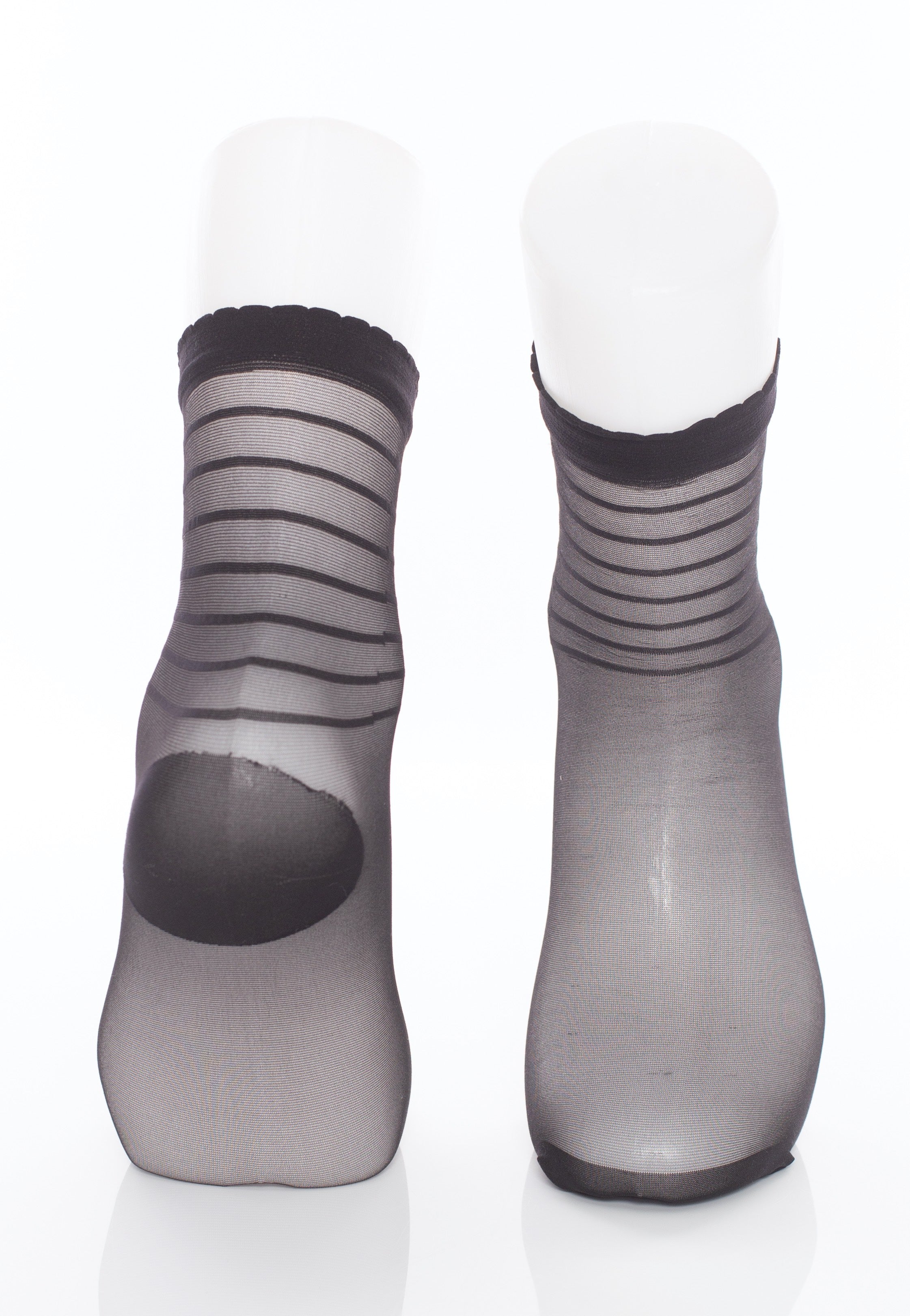 Pamela Mann - Sheer and Stripe Ankle Black - Socks | Neutral-Image