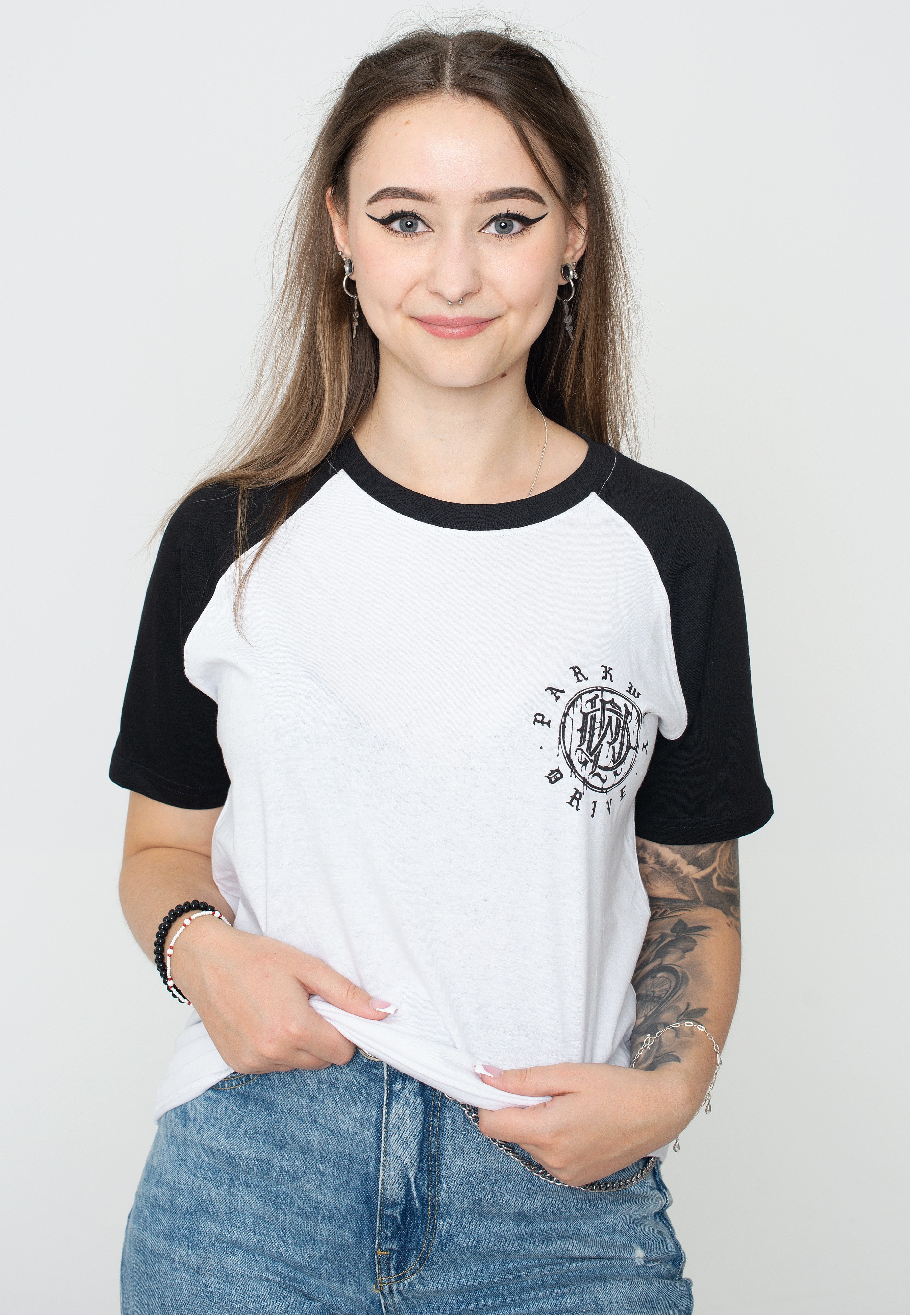 Parkway Drive - Glitch Logo White/Black Raglan - T-Shirt | Women-Image