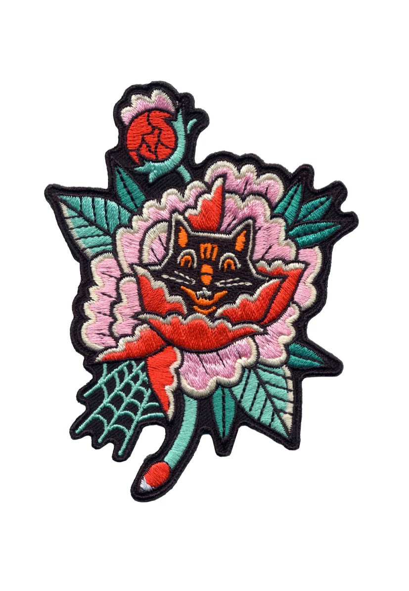 Sourpuss Clothing - Creepy Peony Cat - Patch | Neutral-Image