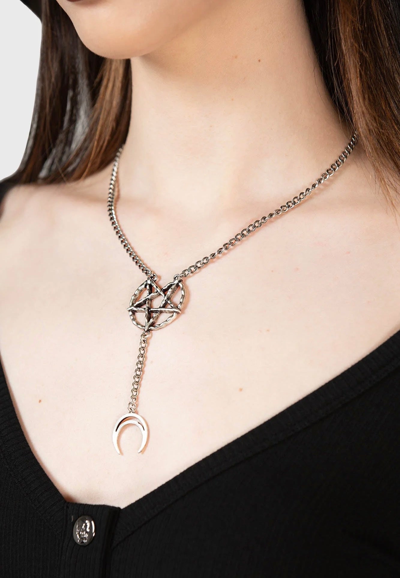 Killstar - Pentagram Moon Drop Silver - Choker | Neutral-Image