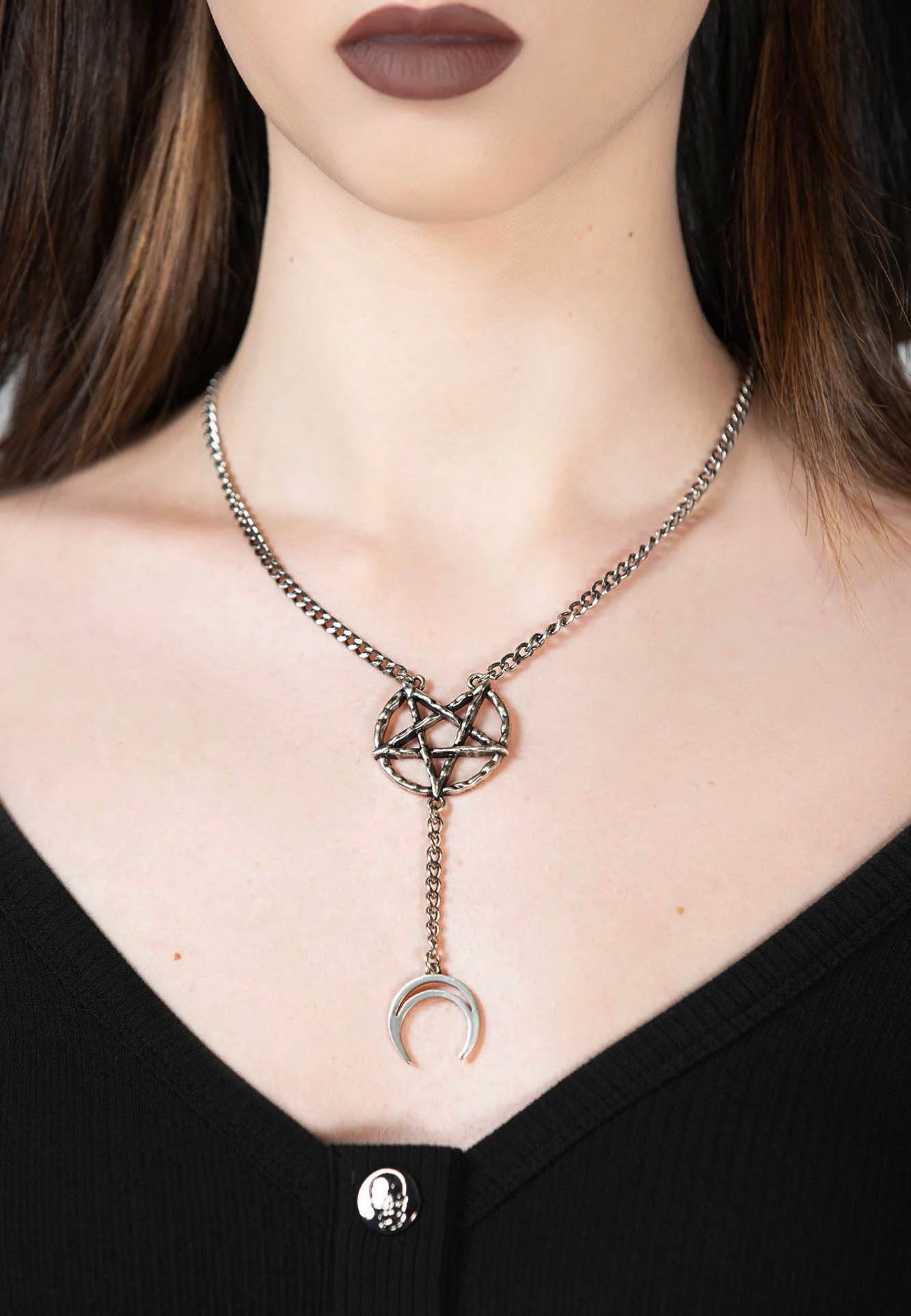 Killstar - Pentagram Moon Drop Silver - Choker | Neutral-Image