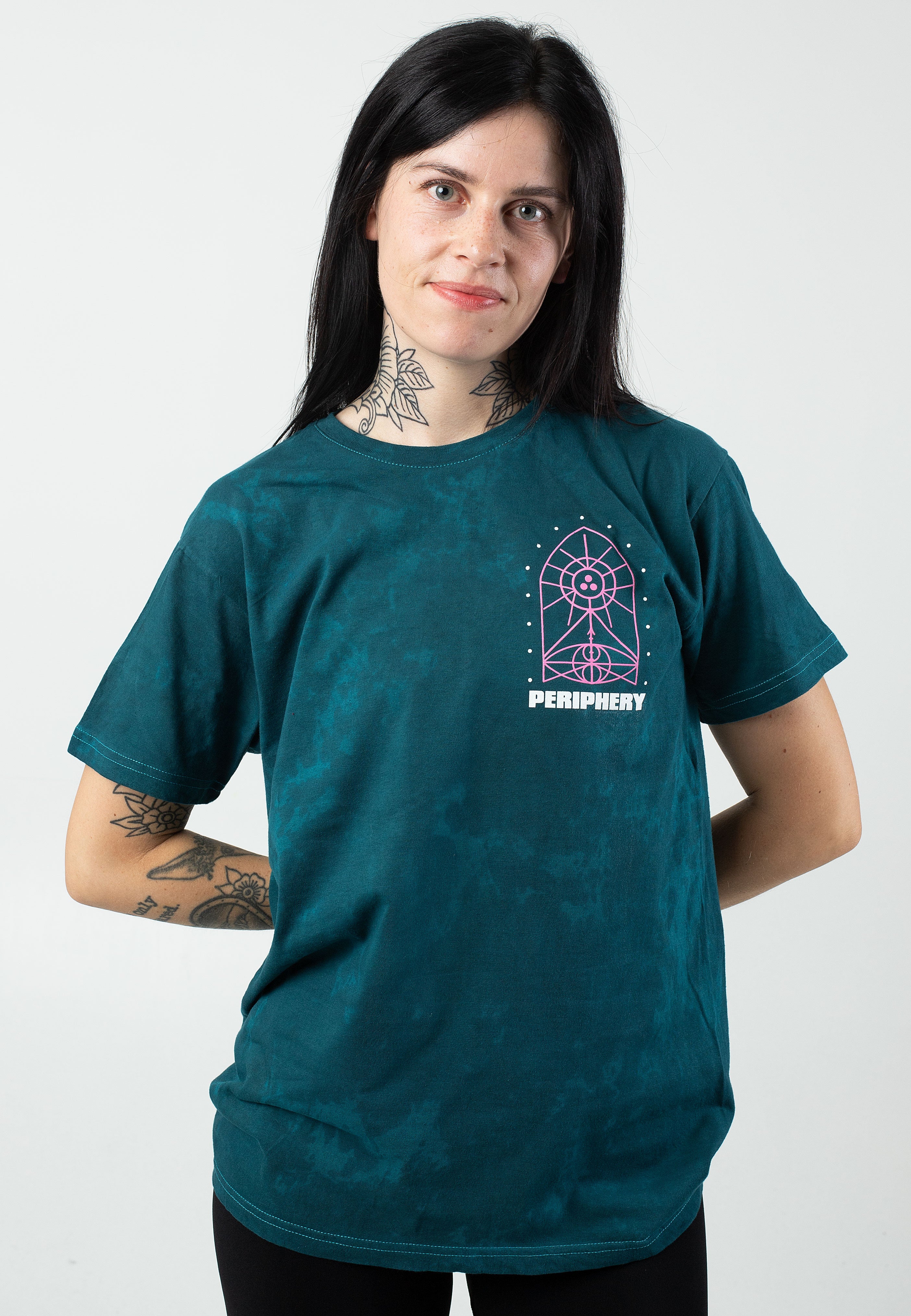 Periphery - 3Dot Geometric Symbols Teal Tie Dye - T-Shirt | Women-Image