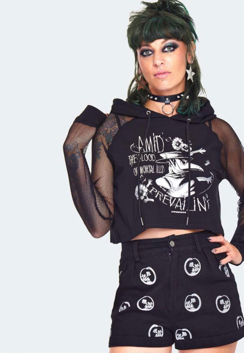 Jawbreaker - Prevailing Printed Cropped Black - Hoodie | Women-Image