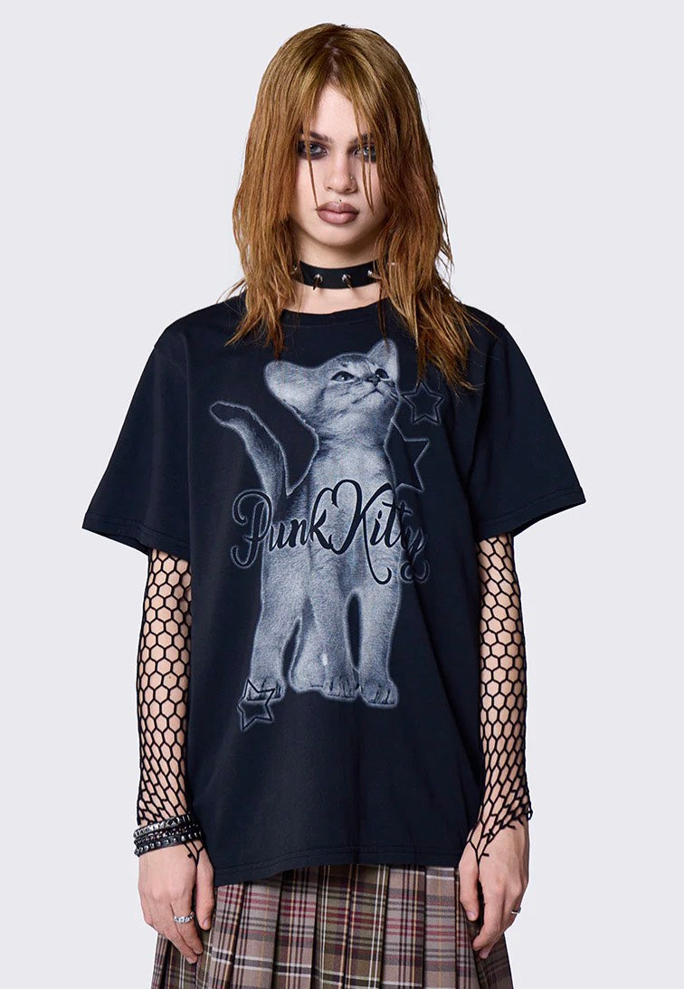 Minga London - Punk Kitty Graphic Black - T-Shirt | Women-Image