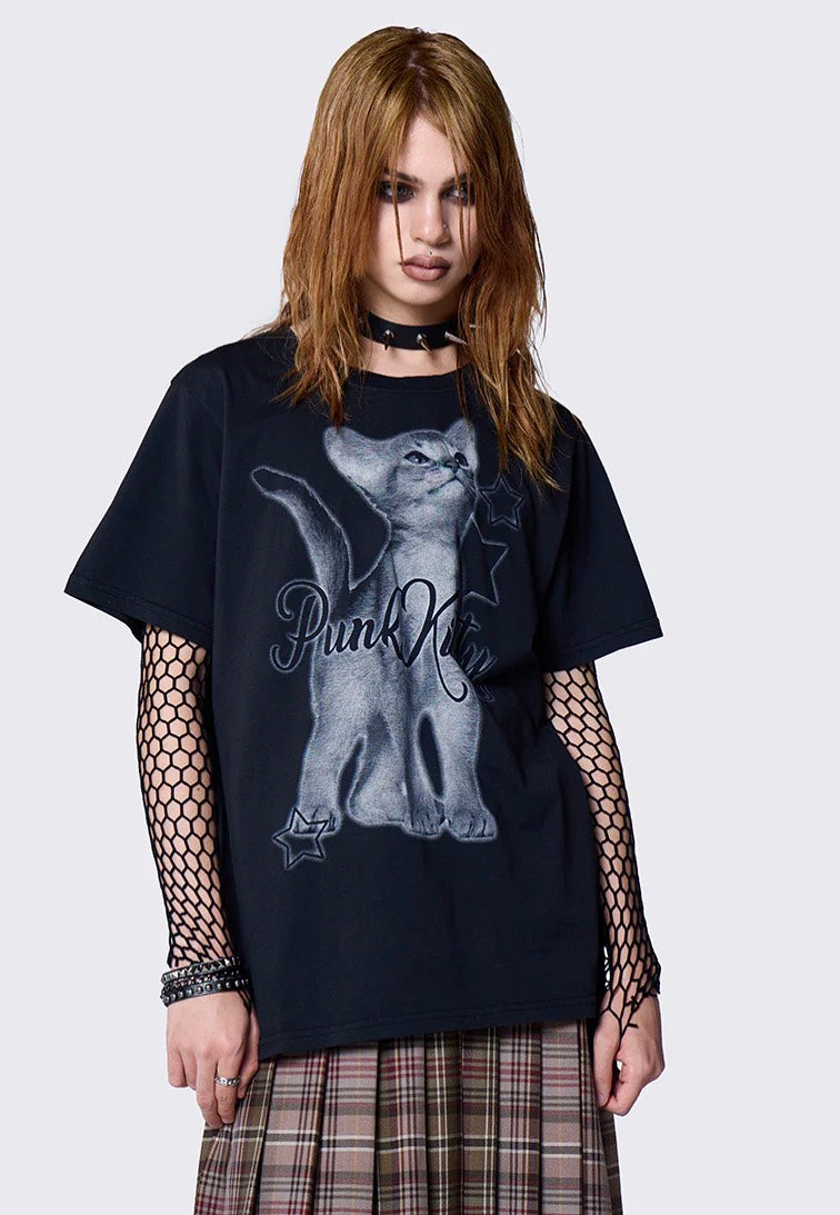 Minga London - Punk Kitty Graphic Black - T-Shirt | Women-Image