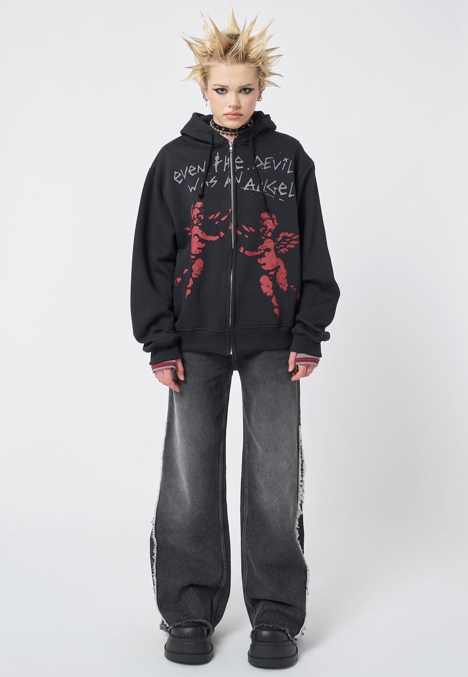 Minga London - Red Angel Black Zip Up Black - Zipper | Women-Image