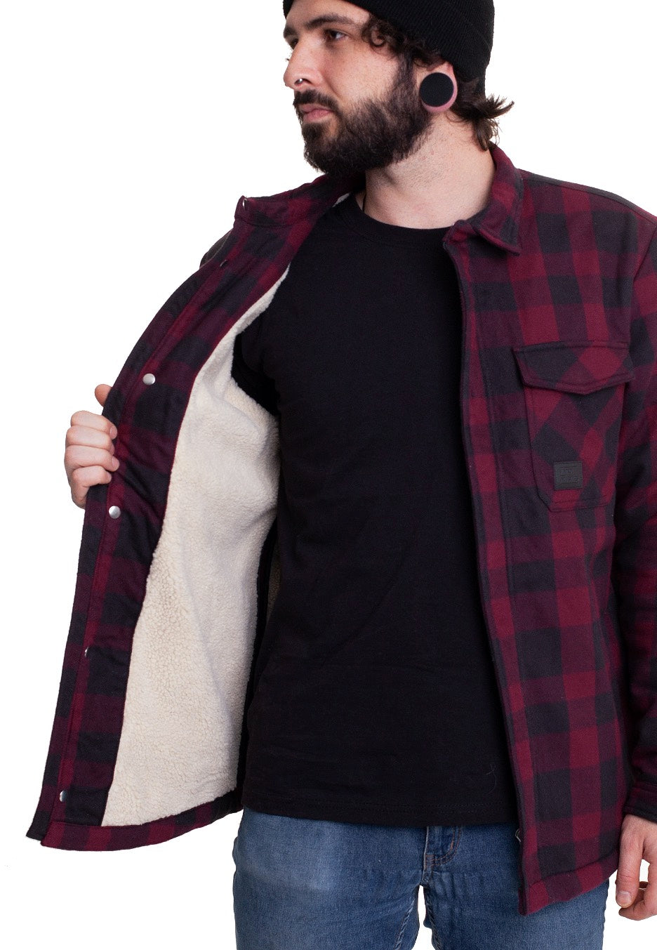 Vintage Industries - Craft Heavyweight Sherpa Burgundy Check - Jacket | Men-Image