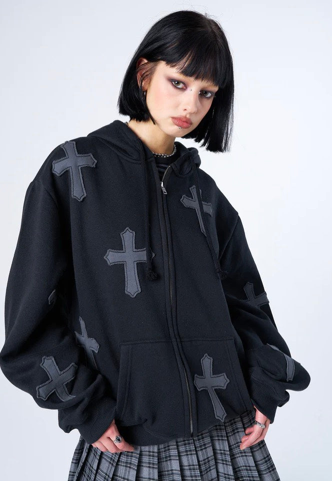 Minga London - Raven Cross Patch Black - Zipper | Women-Image