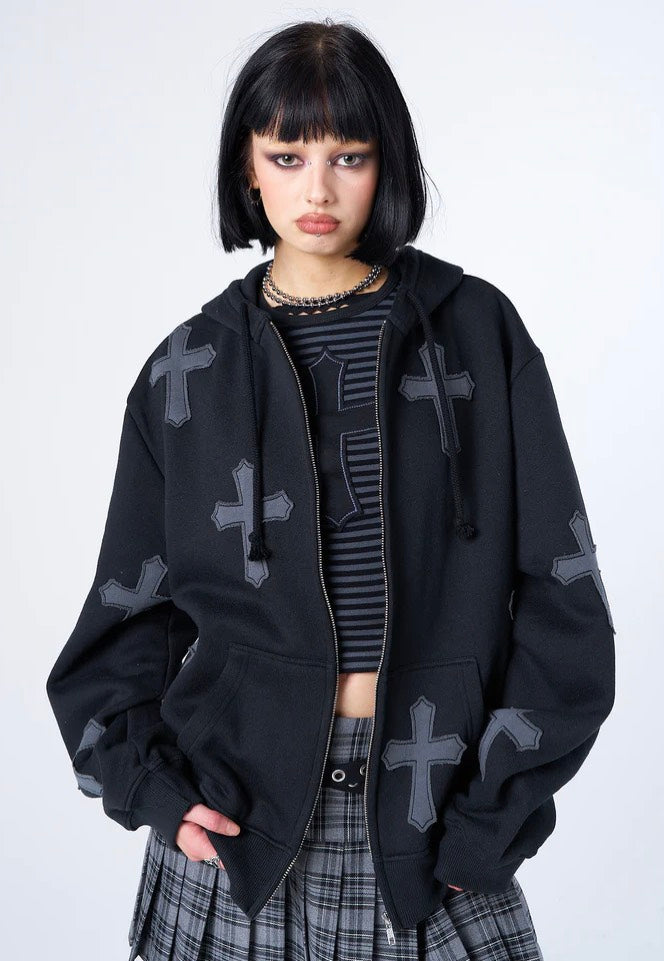 Minga London - Raven Cross Patch Black - Zipper | Women-Image