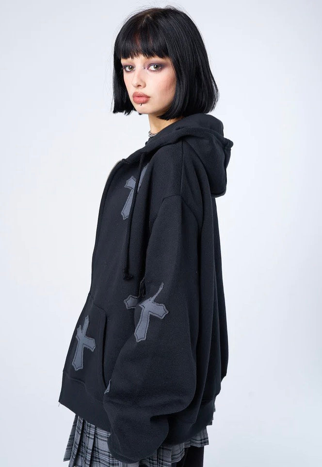 Minga London - Raven Cross Patch Black - Zipper | Women-Image