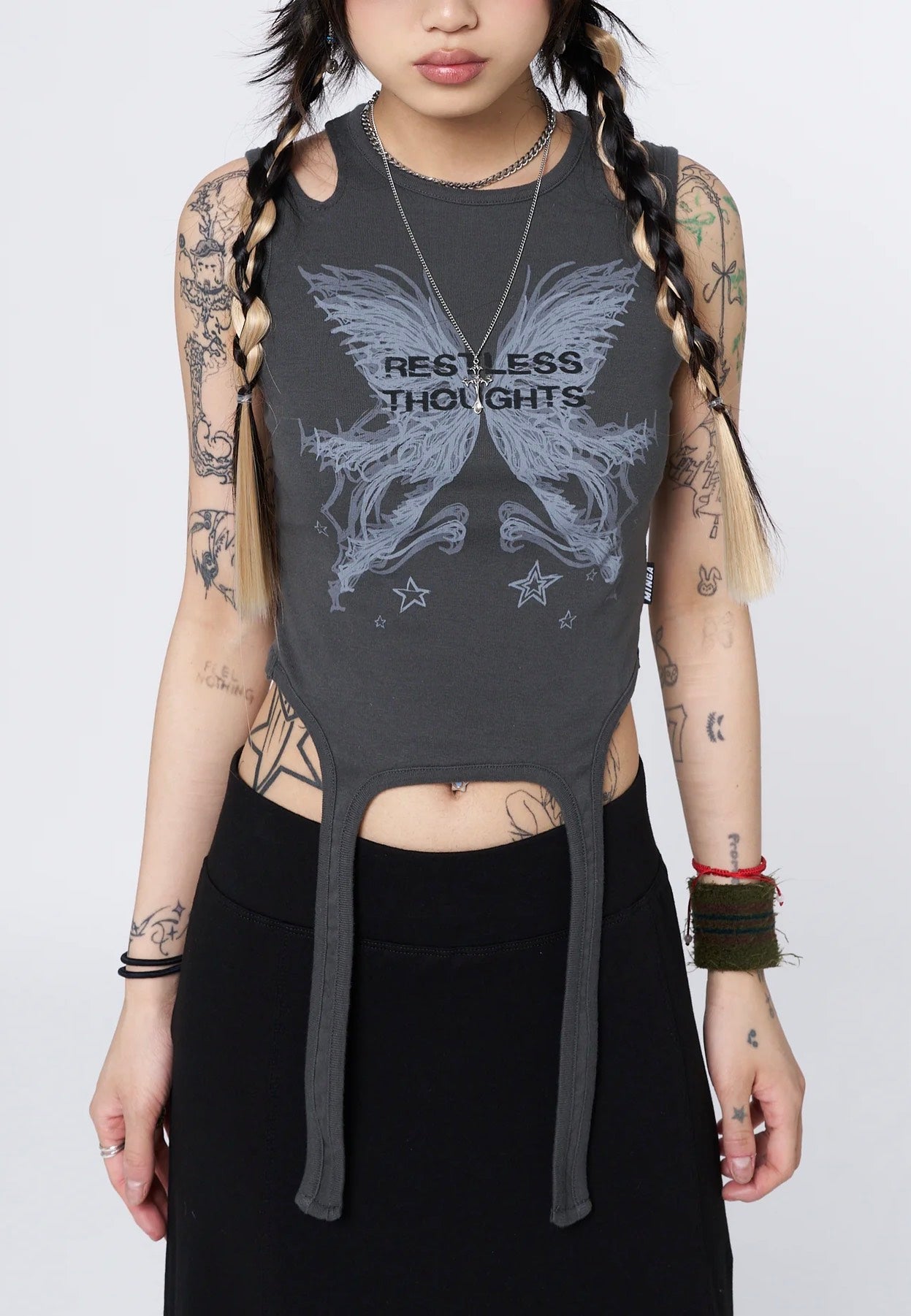 Minga London - Restless Thoughts Grey Straps Black - Top | Women-Image