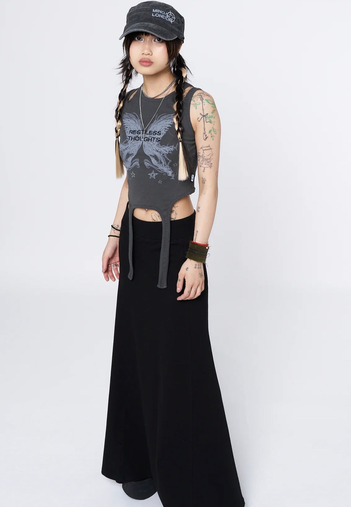 Minga London - Restless Thoughts Grey Straps Black - Top | Women-Image