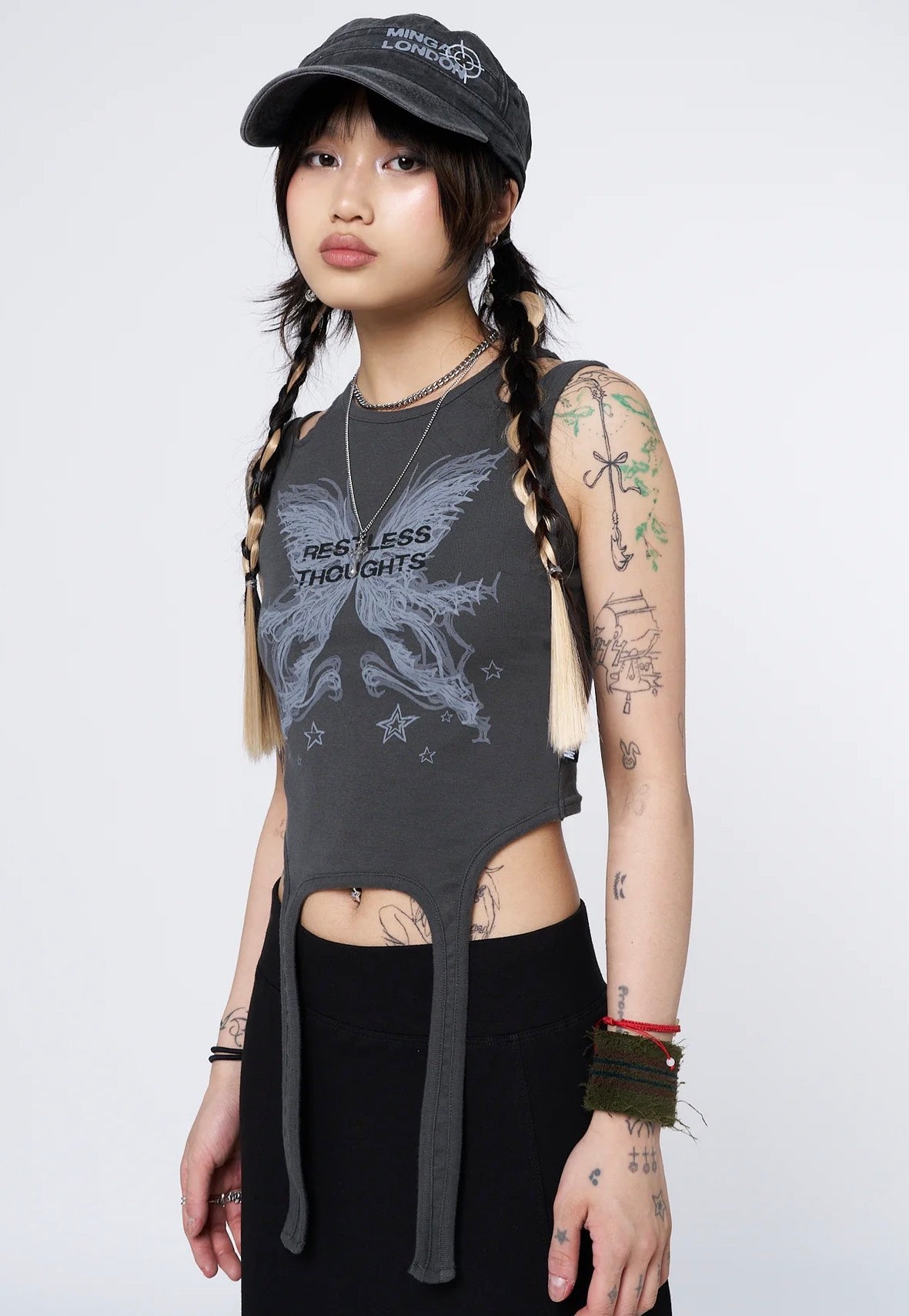 Minga London - Restless Thoughts Grey Straps Black - Top | Women-Image