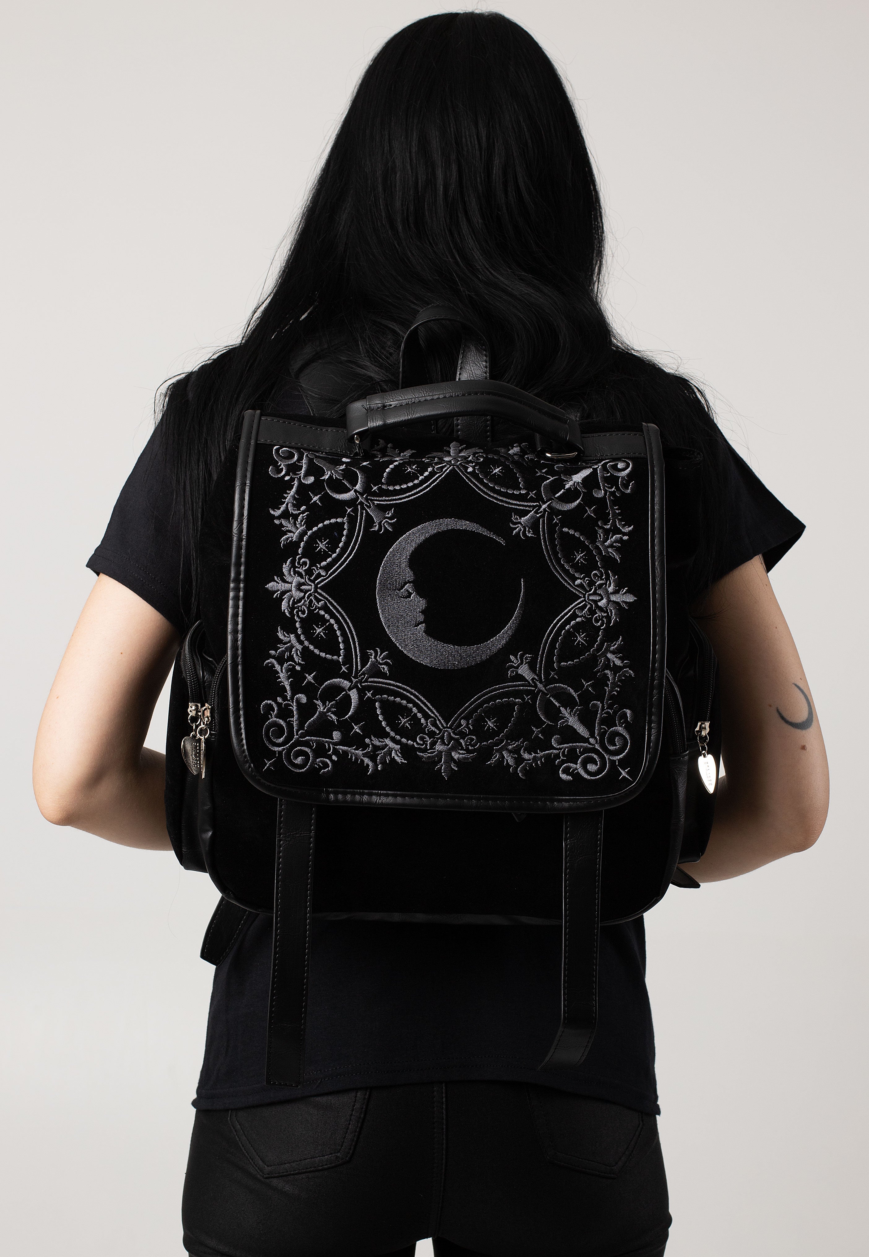 Restyle - Crescent Square Velvet Embroidered Black - Backpack | Neutral-Image