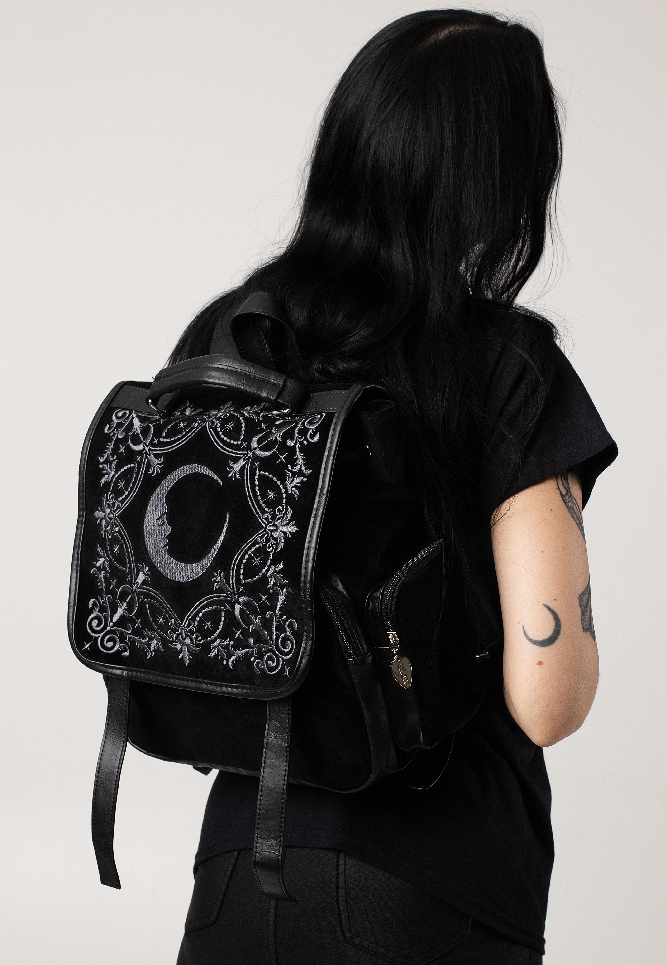 Restyle - Crescent Square Velvet Embroidered Black - Backpack | Neutral-Image