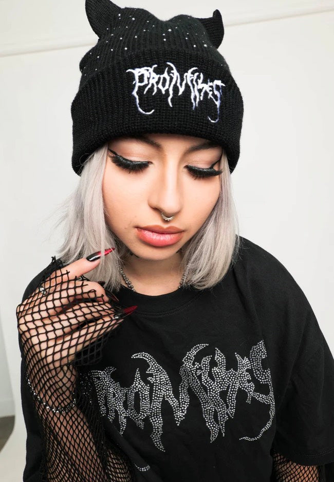 Broken Promises - Rhinestone Devil Horn - Beanie | Neutral-Image