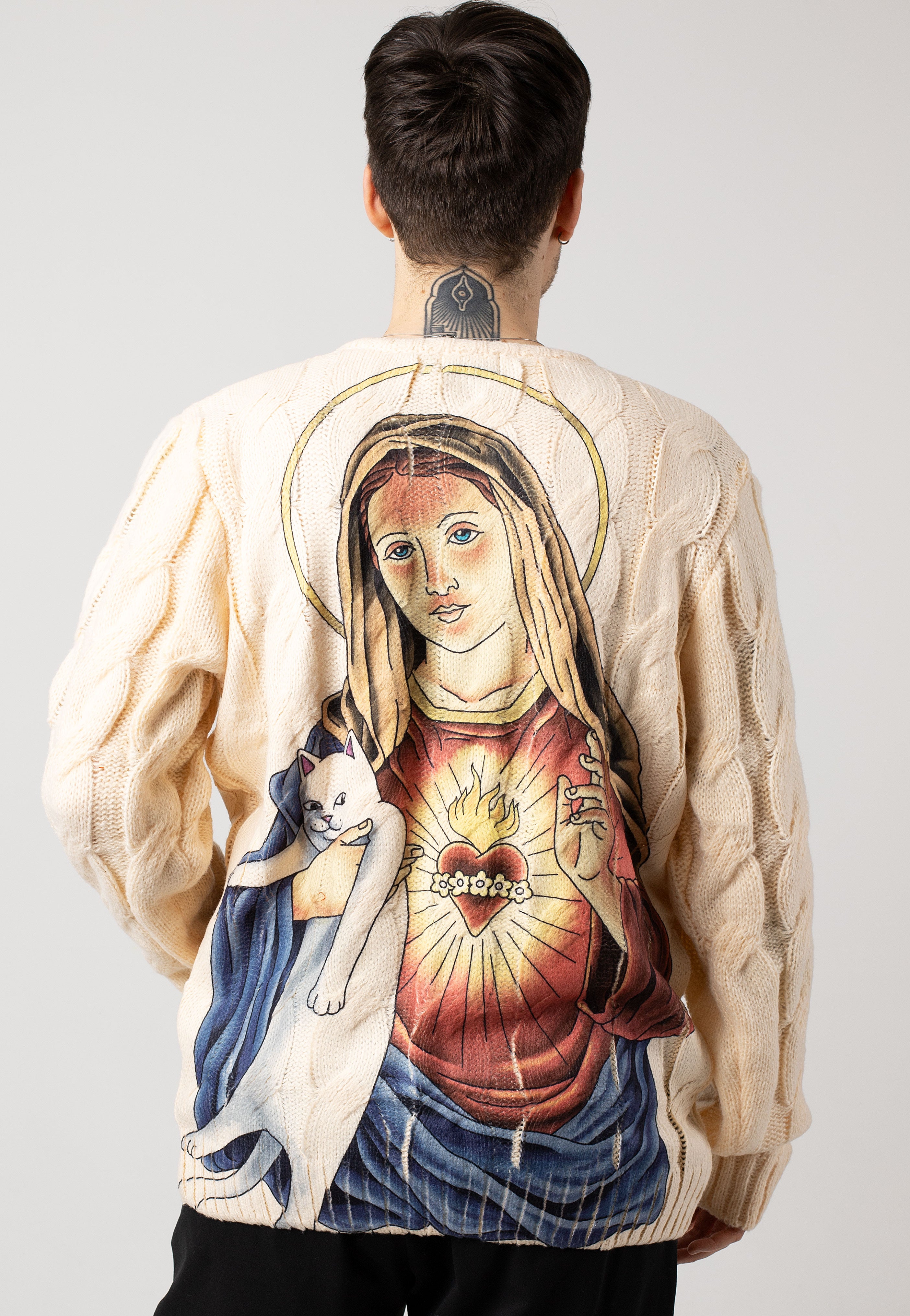 RIPNDIP - Mother Mary Cable Knit Cream - Pullover | Men-Image