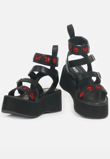 Koi Footwear - Rogue Lovergirl Flatform Heart Black - Girl Sandals | Women-Image