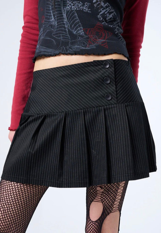 Minga London - Romy Pinstripe Pleated Mini Black - Skirt | Women-Image