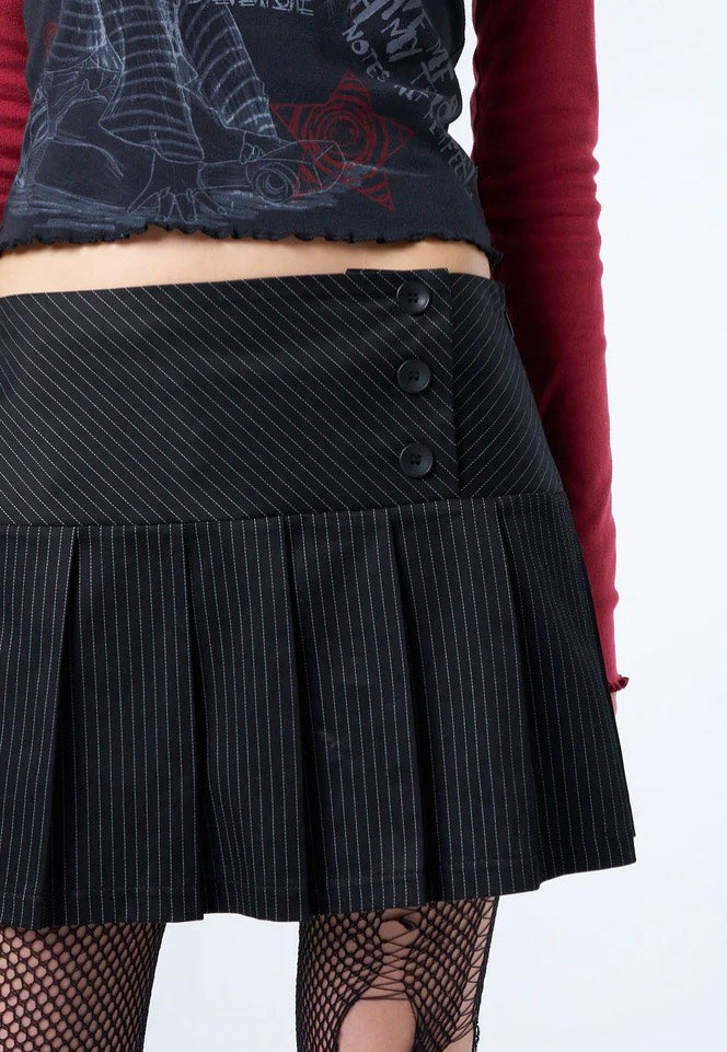 Minga London - Romy Pinstripe Pleated Mini Black - Skirt | Women-Image