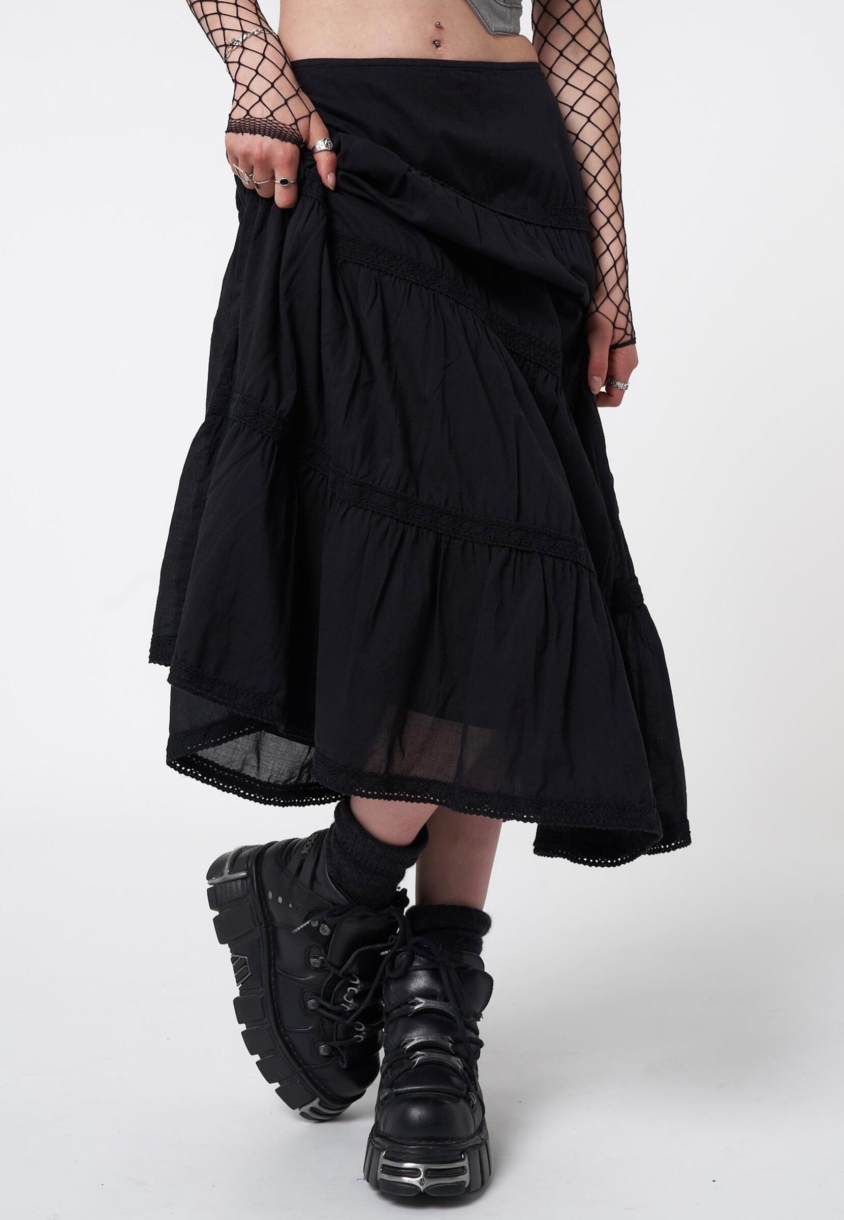 Minga London - Raven Ruffle Lace Black - Skirt | Women-Image