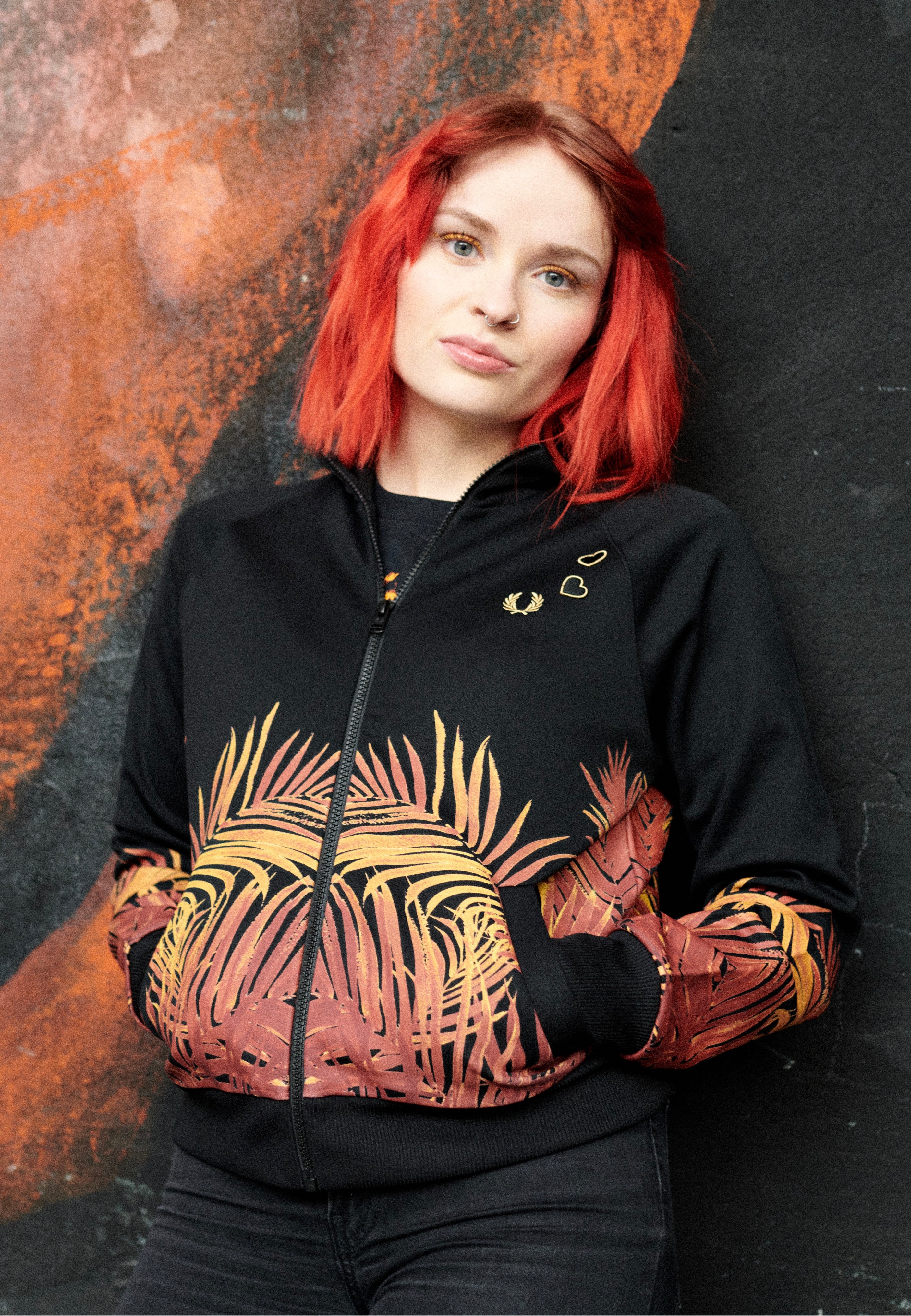 Fred Perry x Amy Winehouse - Palm Print Track Black - Track Jacket | Women-Image