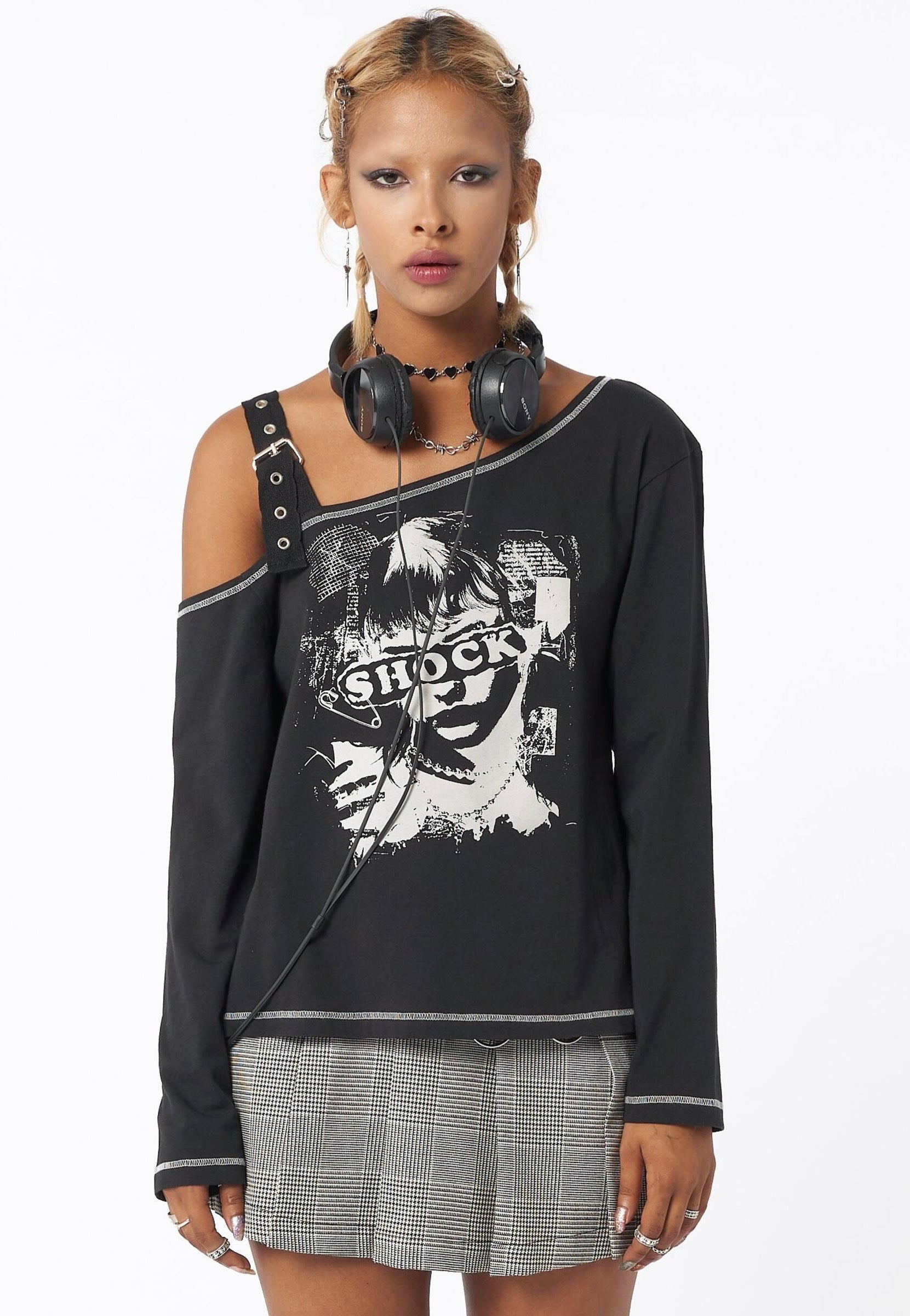 Minga London - Shocky Black Asymmetric Grey - Top | Women-Image