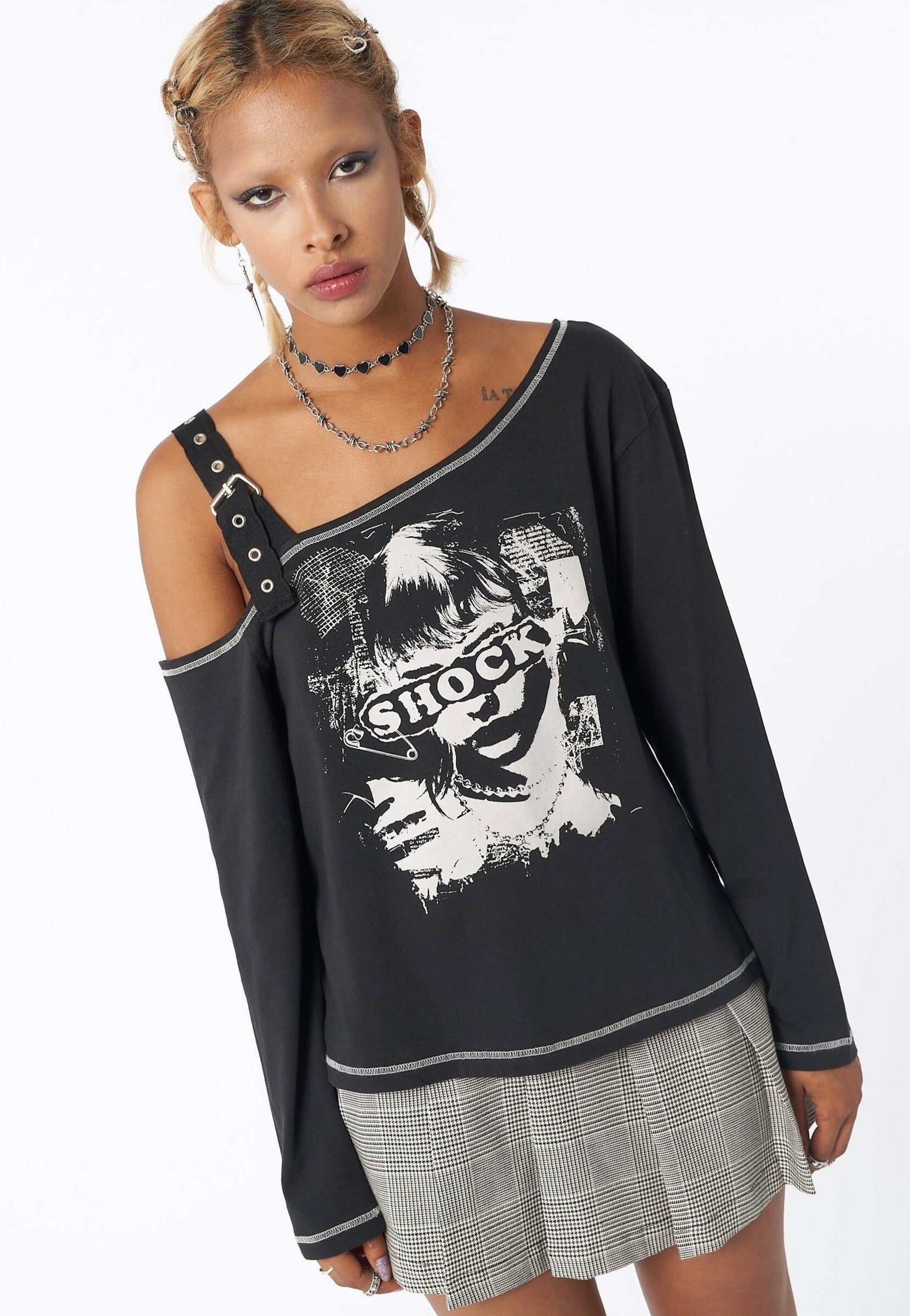 Minga London - Shocky Black Asymmetric Grey - Top | Women-Image