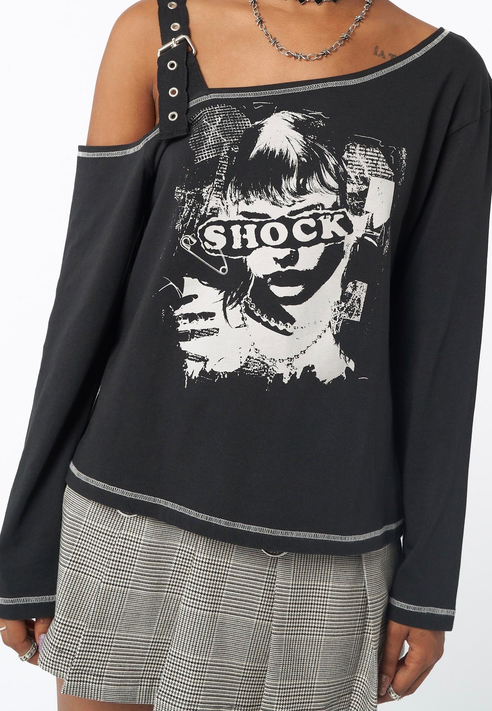 Minga London - Shocky Black Asymmetric Grey - Top | Women-Image