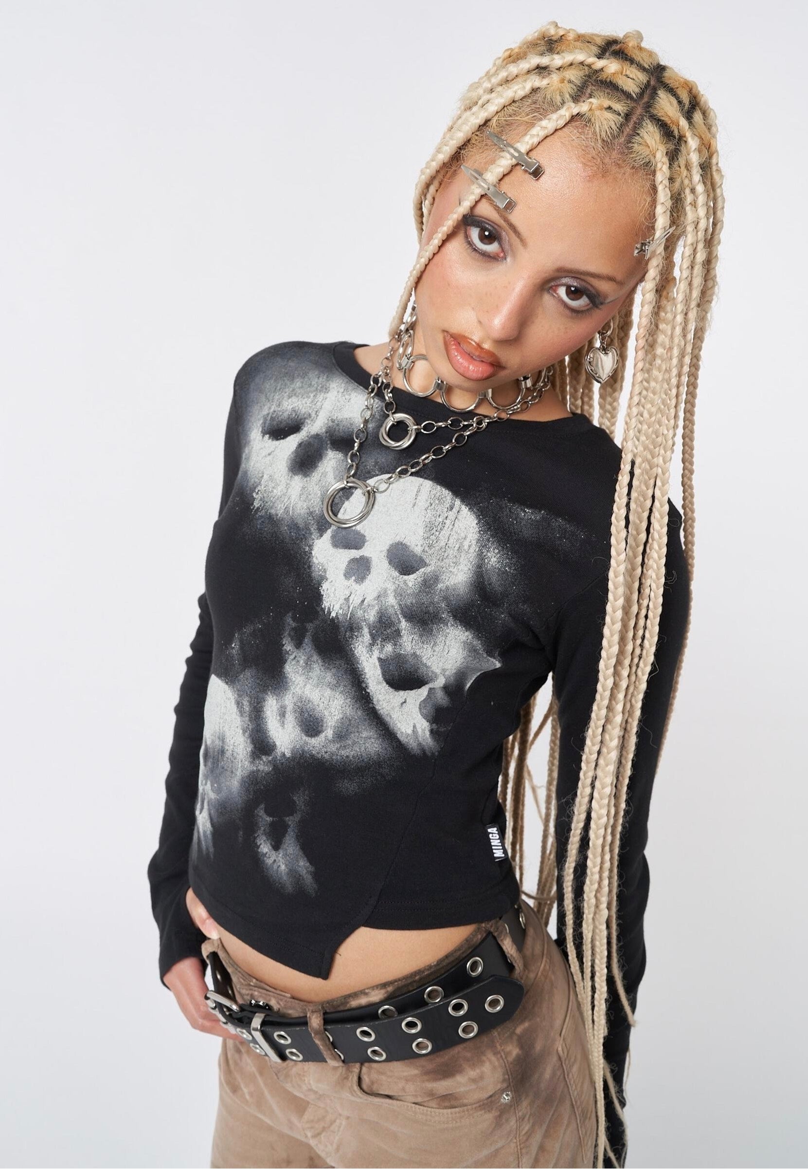 Minga London - Skull Crusher Black Asymmetric Black - Top | Women-Image