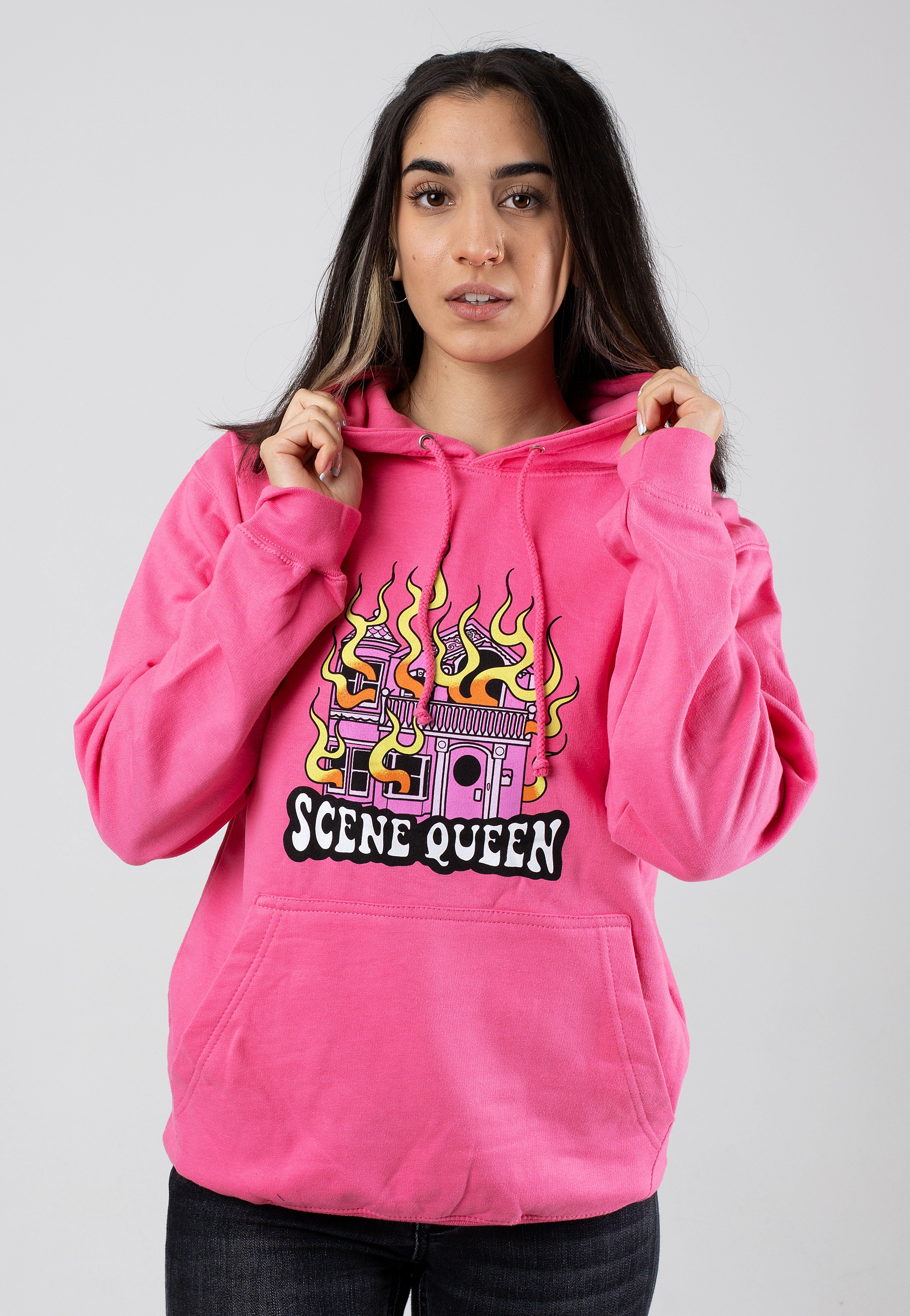 Scene Queen - Burning House Candyfloss Pink - Hoodie | Women-Image