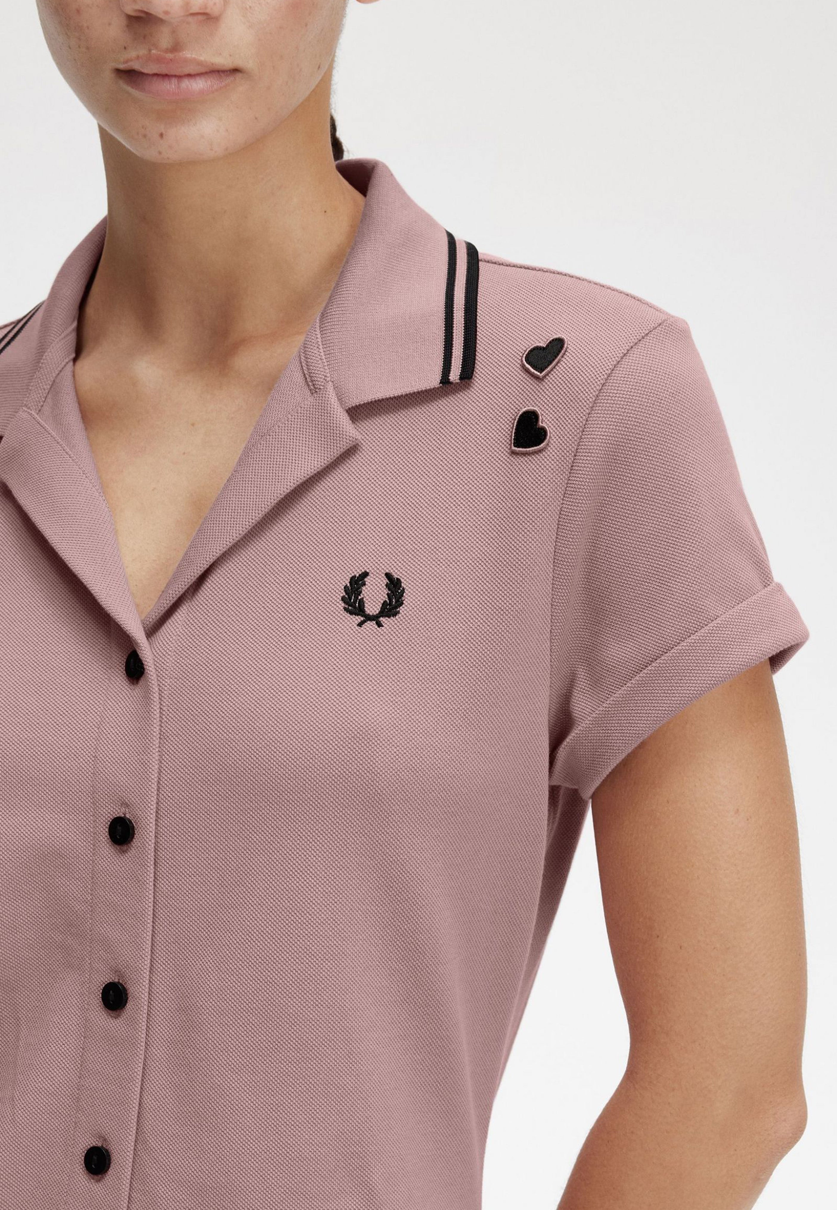 Fred Perry x Amy Winehouse - Button Thru Pique Shirt Dusty Rose Pink - Dress | Women-Image