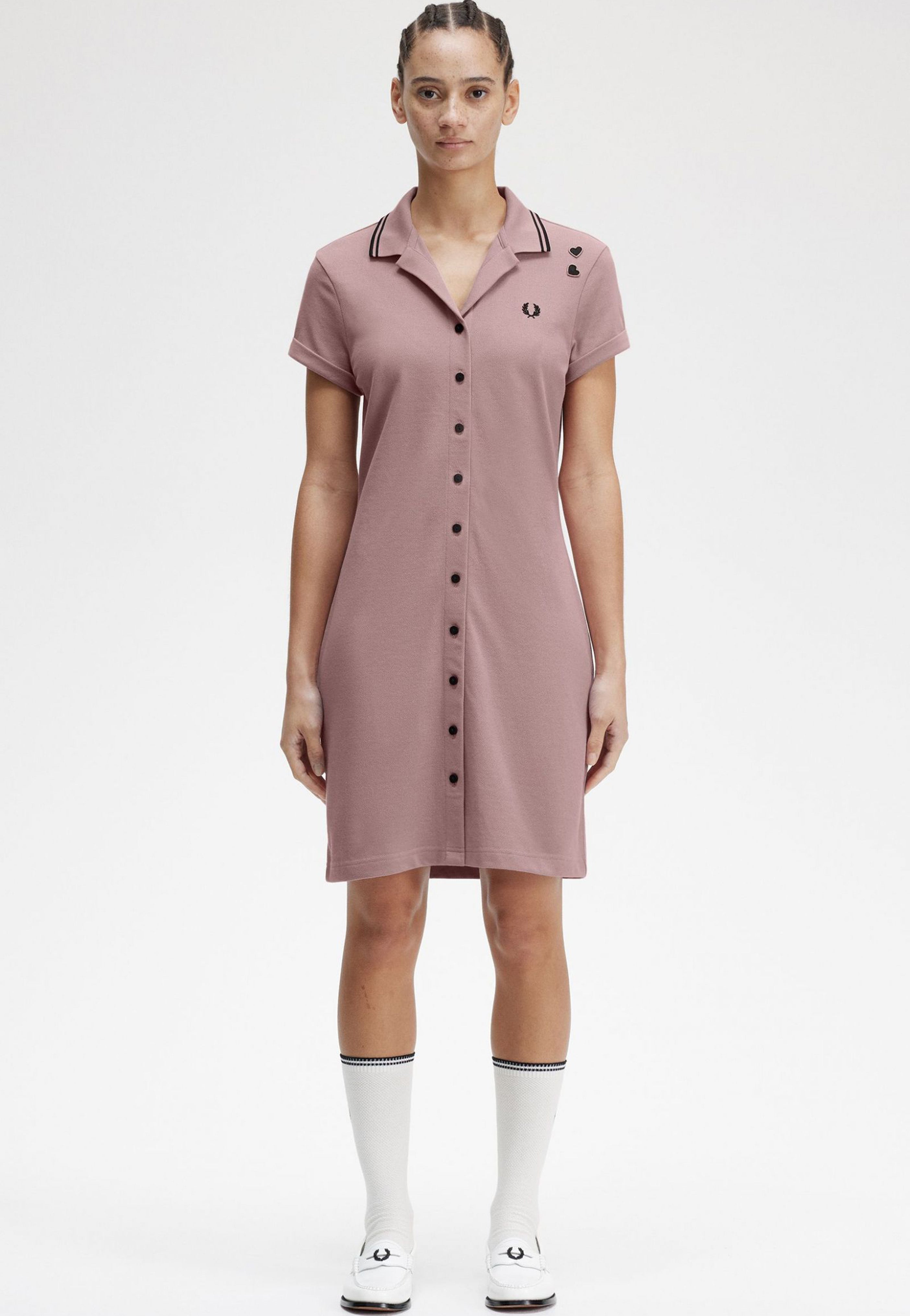 Fred Perry x Amy Winehouse - Button Thru Pique Shirt Dusty Rose Pink - Dress | Women-Image