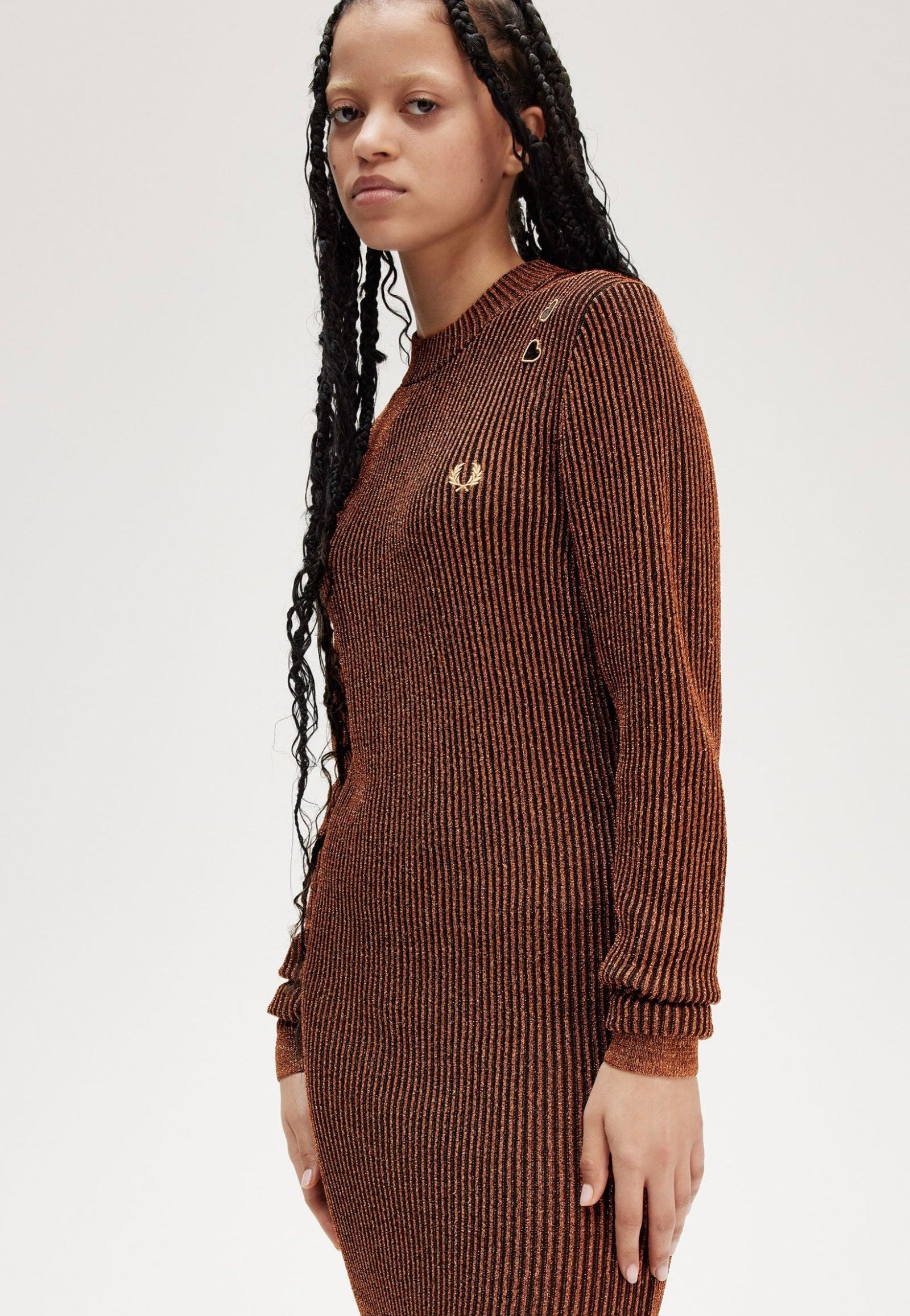 Fred Perry x Amy Winehouse - Metallic Ribbed Mock Neck Marmalade - Dress | Women-Image