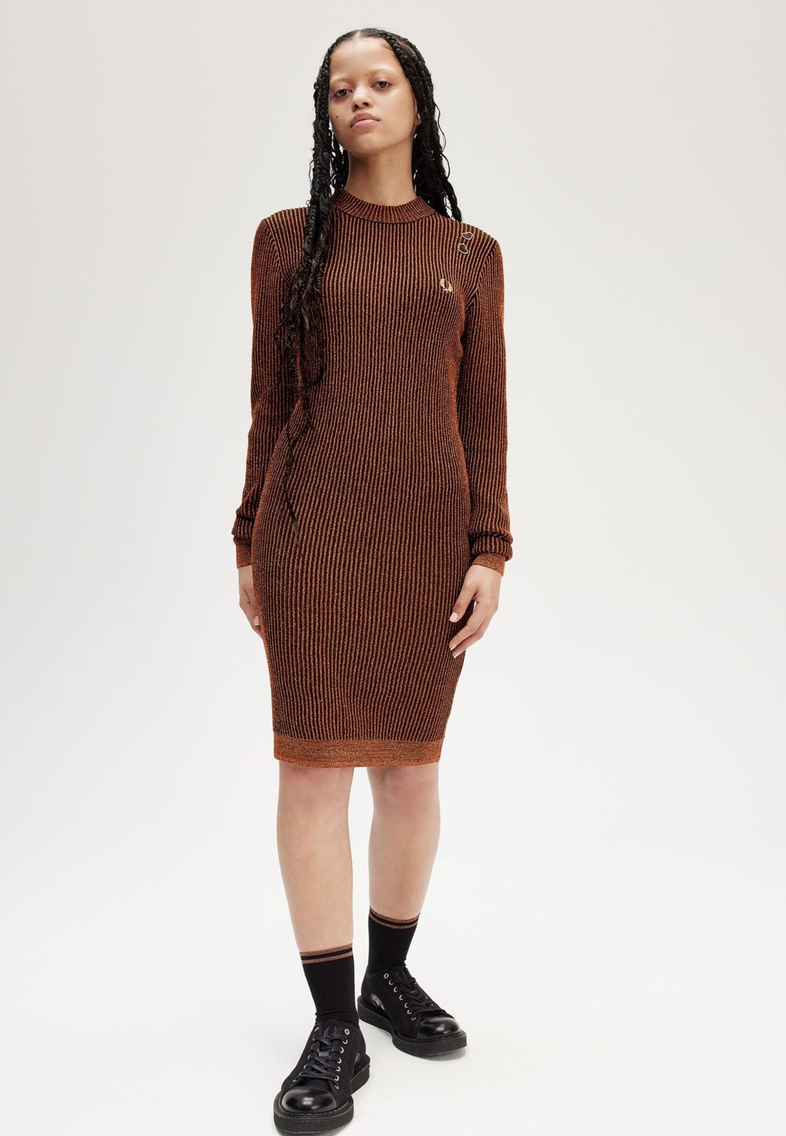 Fred Perry x Amy Winehouse - Metallic Ribbed Mock Neck Marmalade - Dress | Women-Image